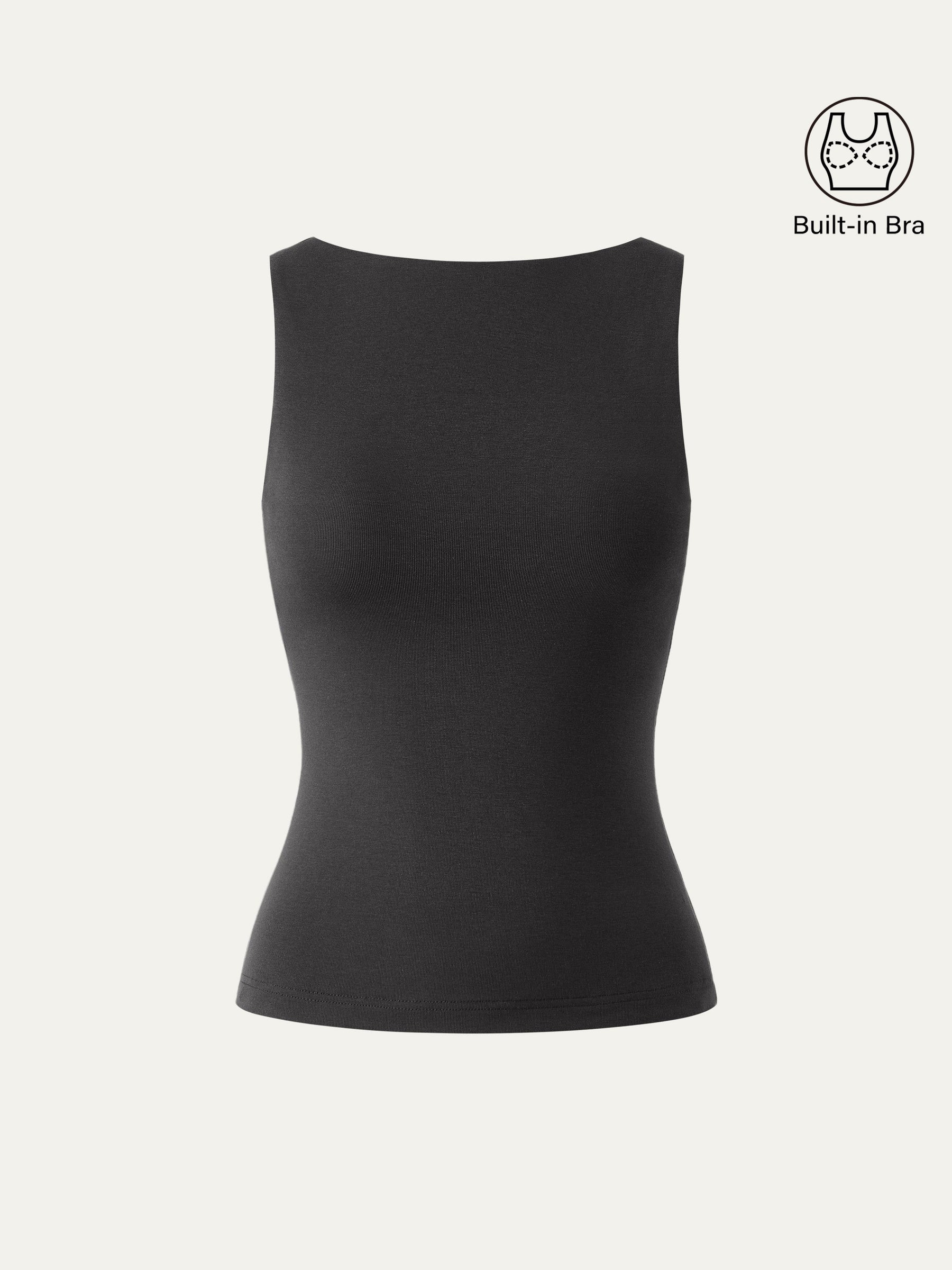 Stretch Cotton Boatneck Bra Tank