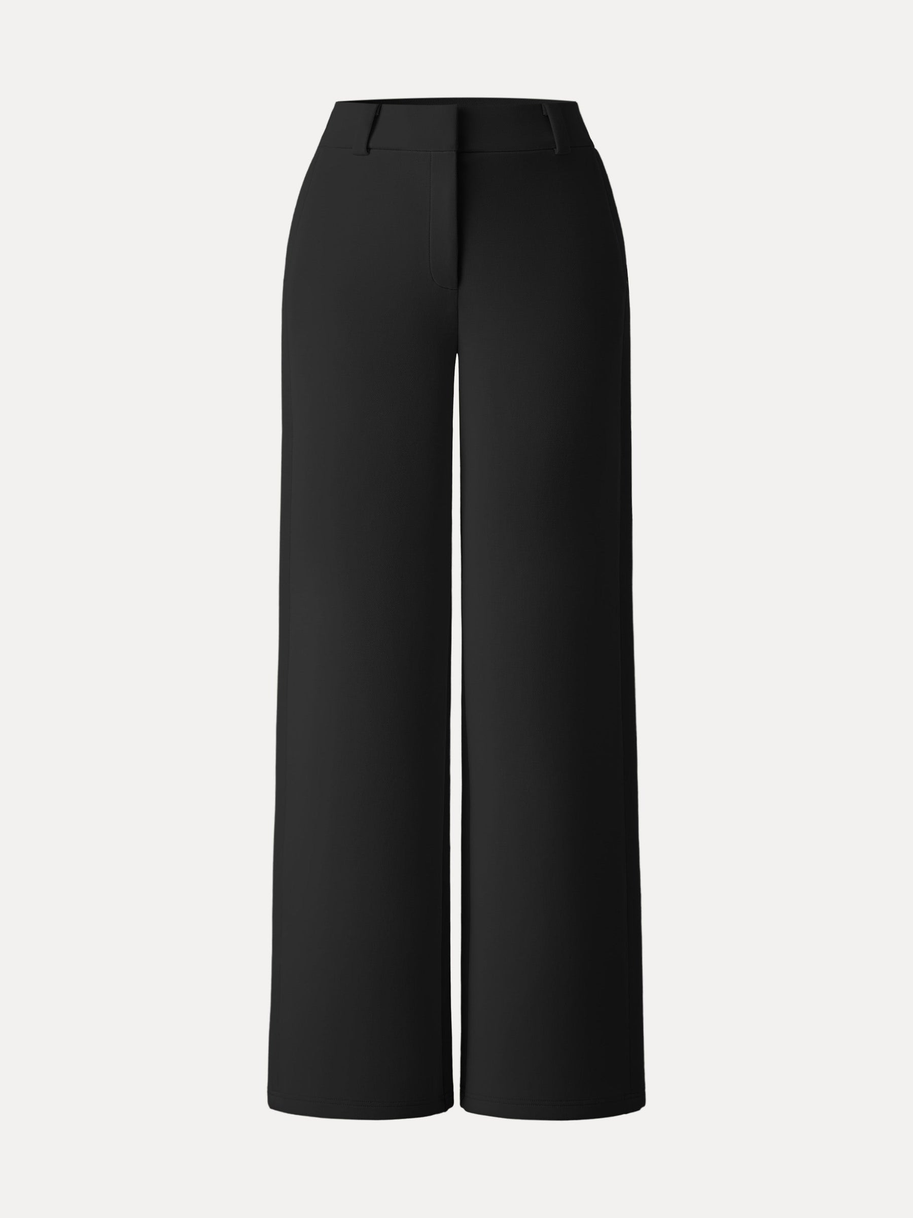 Stretchy Mid Rise Fly-Front Wide Leg Trouser