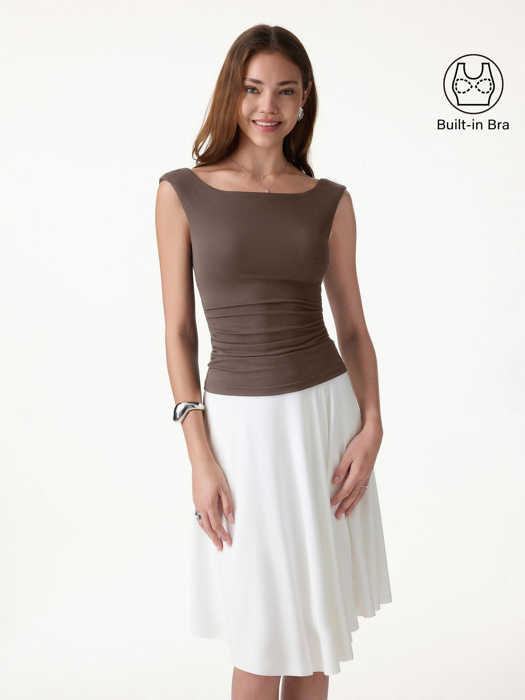Boatneck Low Back Gathered Bra Top
