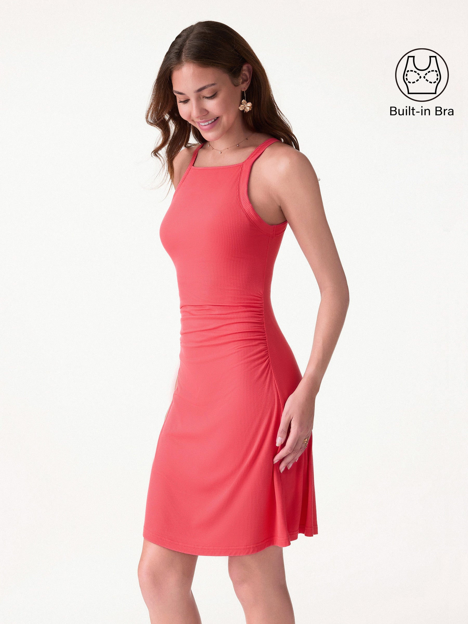 CoolTouch Square Neck Ruched Mini Bra Dress