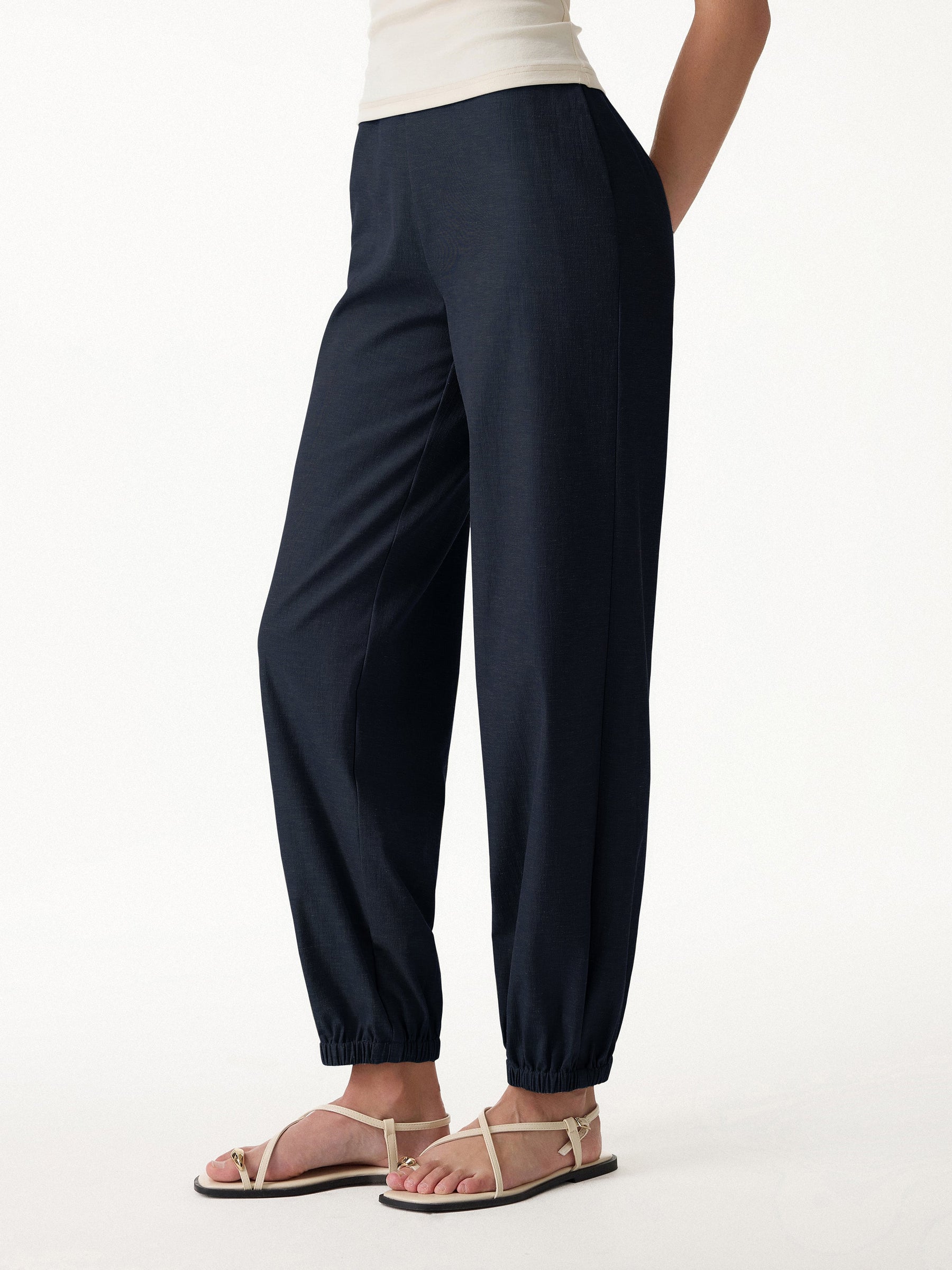 Linen-like High-Rise Balloon Jogger Pants with Pockets