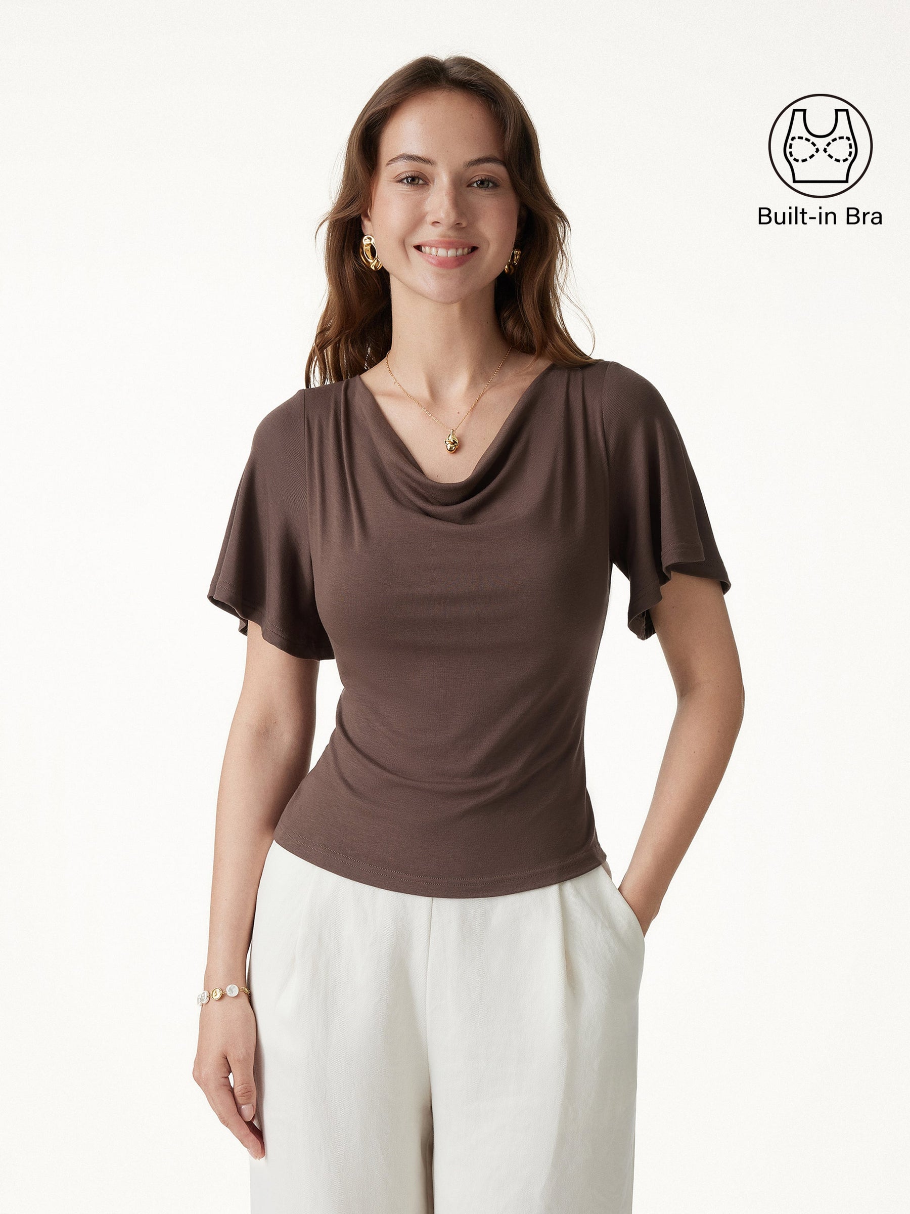 CoolTouch Cowl Neck Flutter Sleeve Bra Top