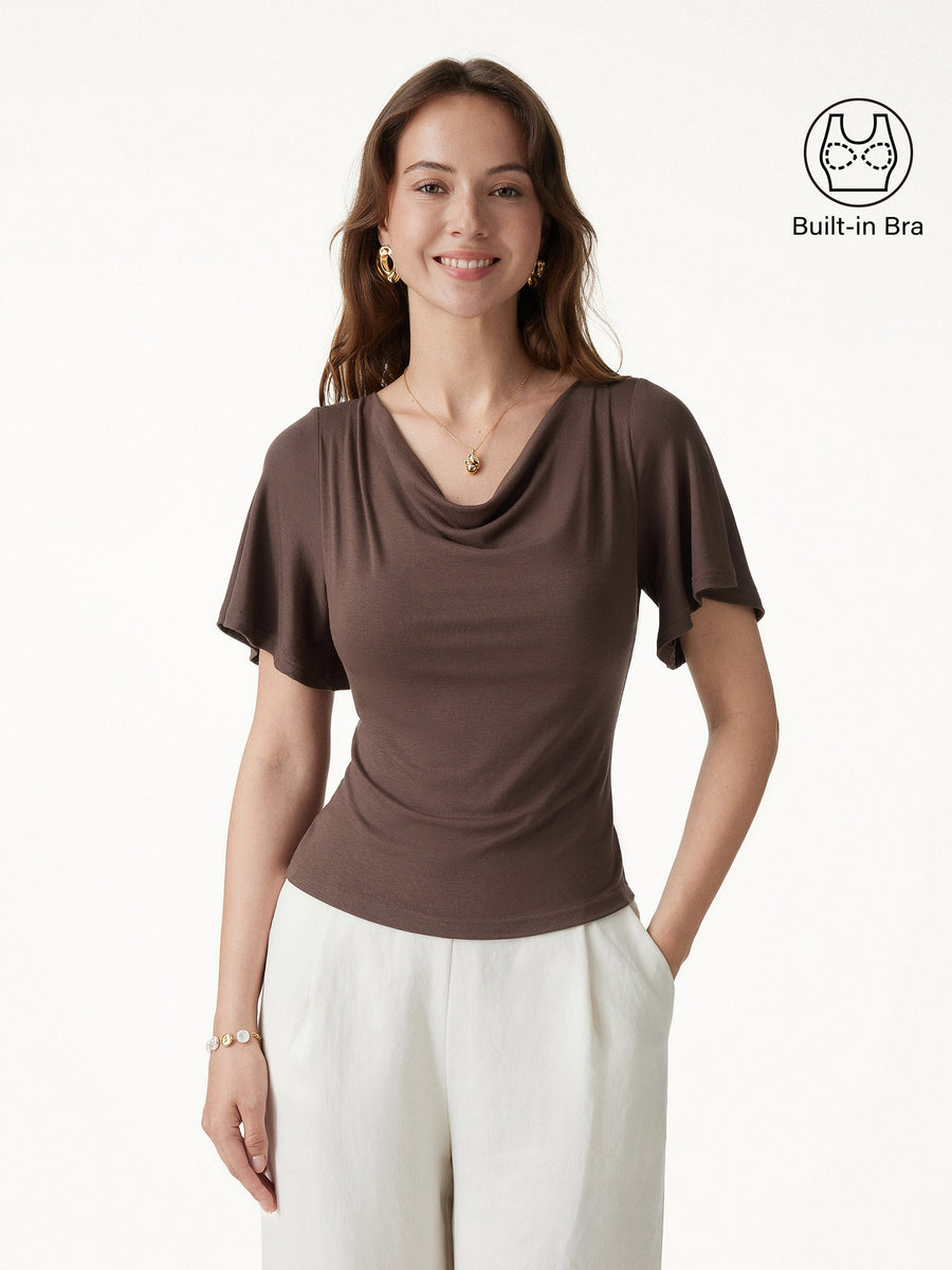 CoolTouch Cowl Neck Flutter Sleeve Bra Top