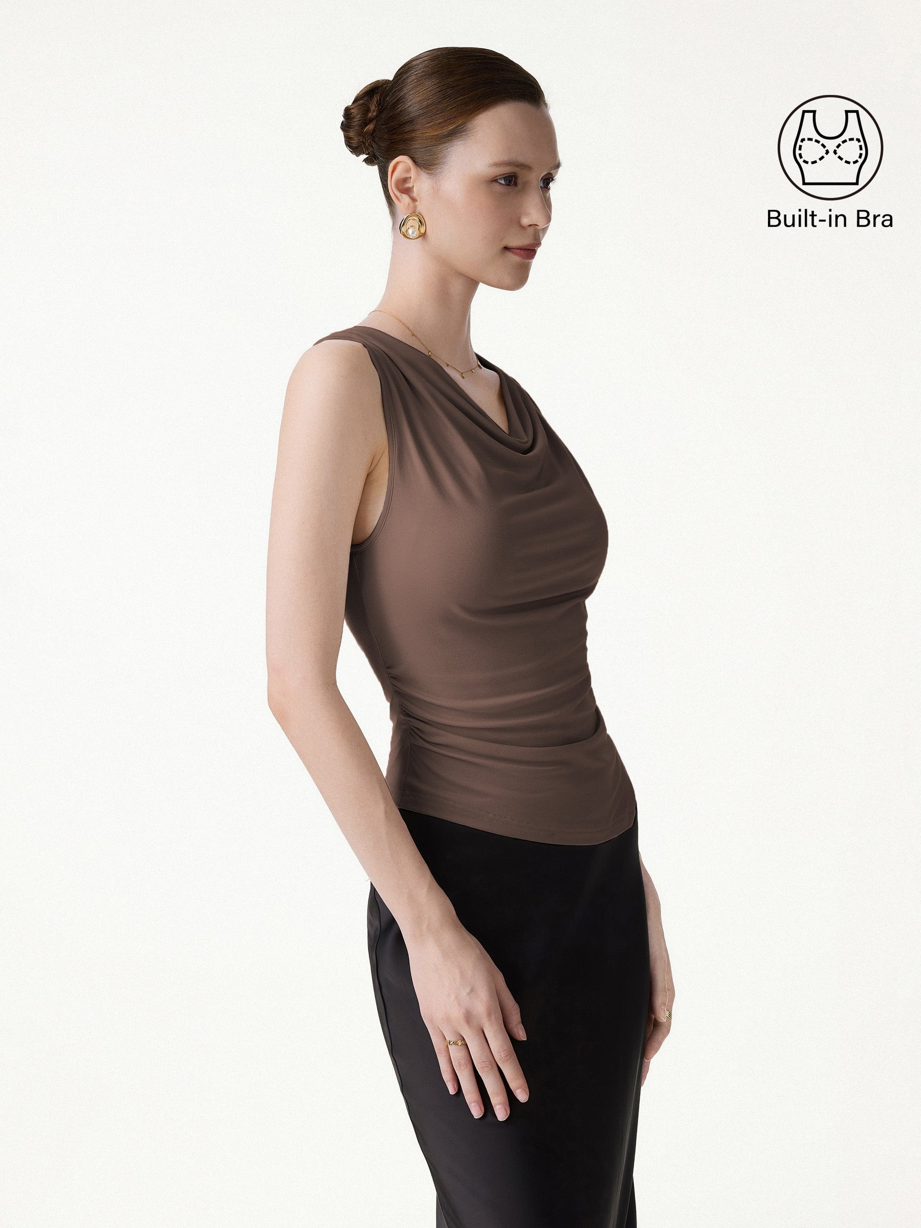 Cowl Neck Asymmetrical Sleeveless Bra Top