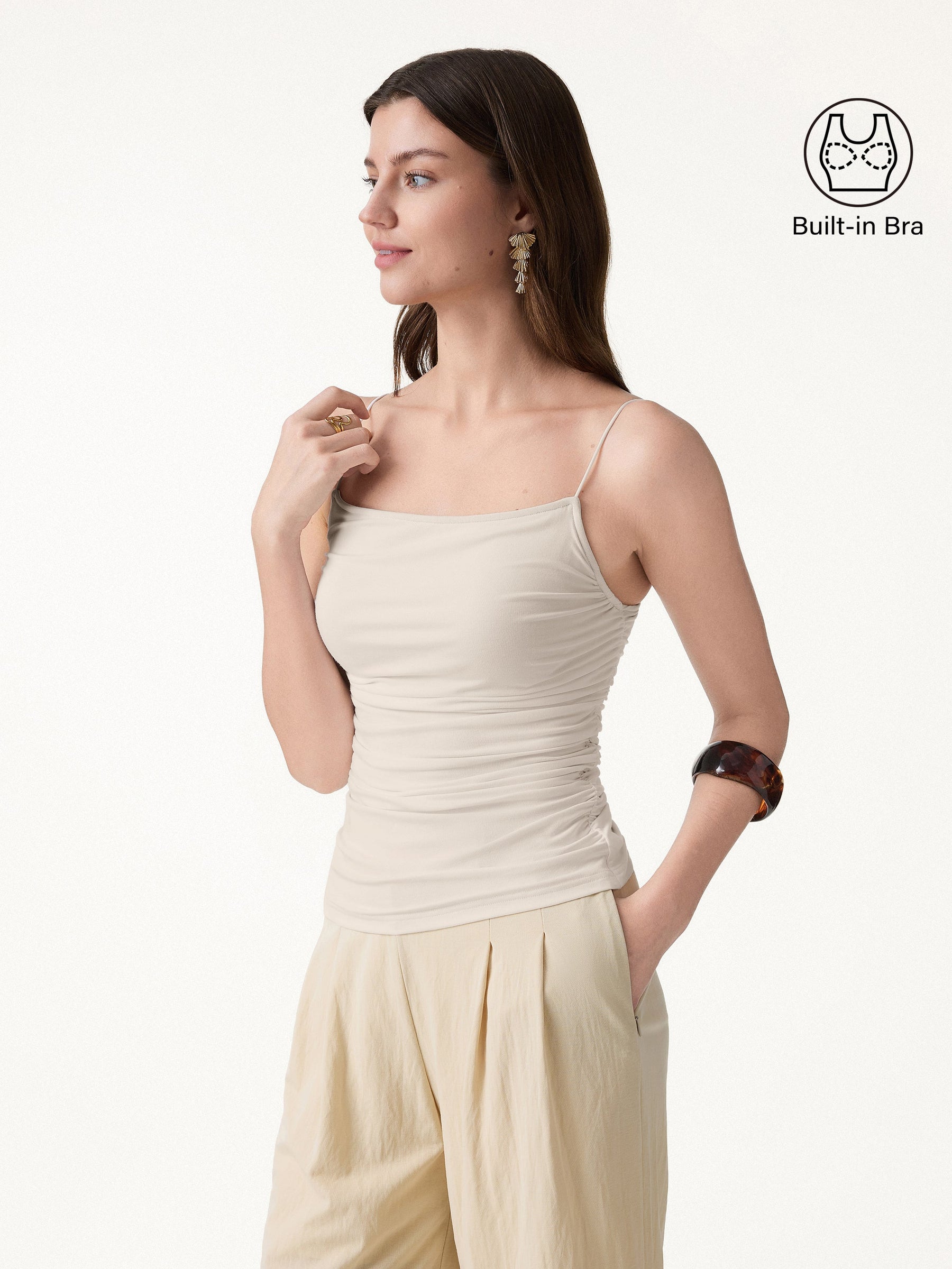 Square Neck Ruched Spaghetti Bra Top