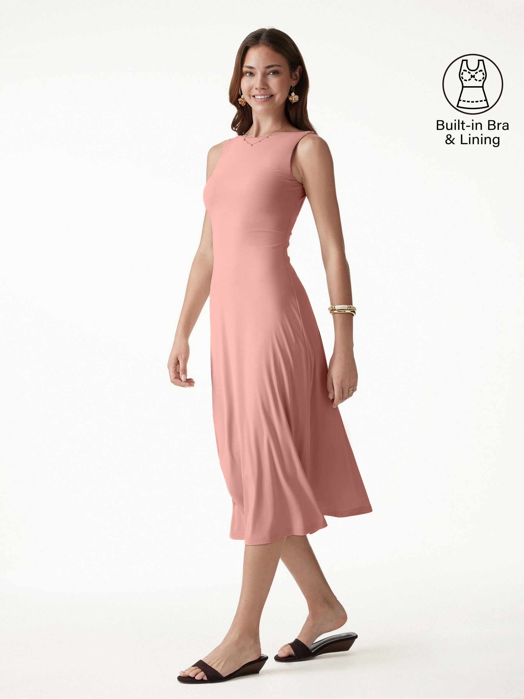 SkinKiss Boatneck Open-Back Flowy Midi Bra Dress