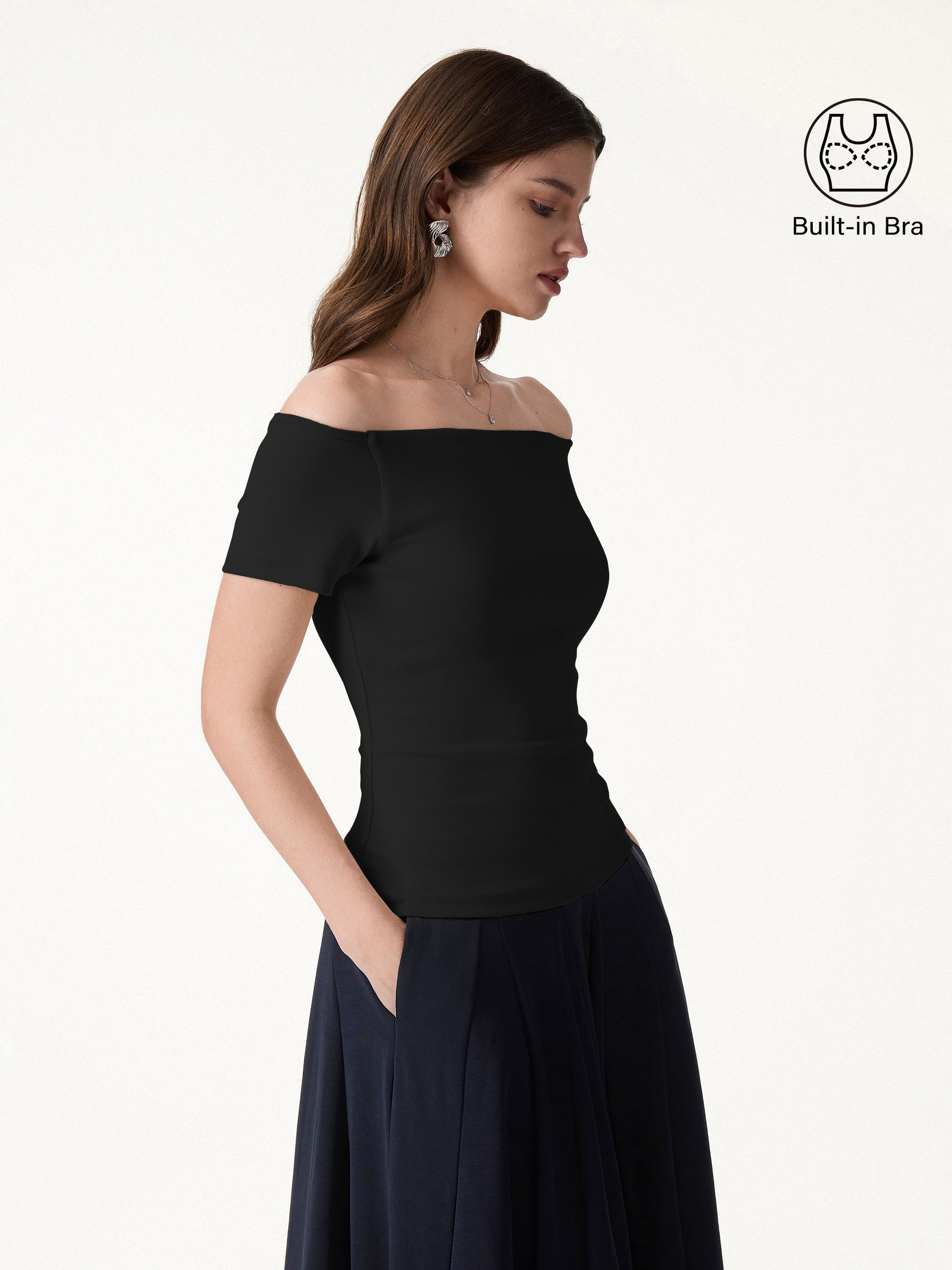 Cotton Lyocell Non-Slip Off-the-Shoulder Bra Top