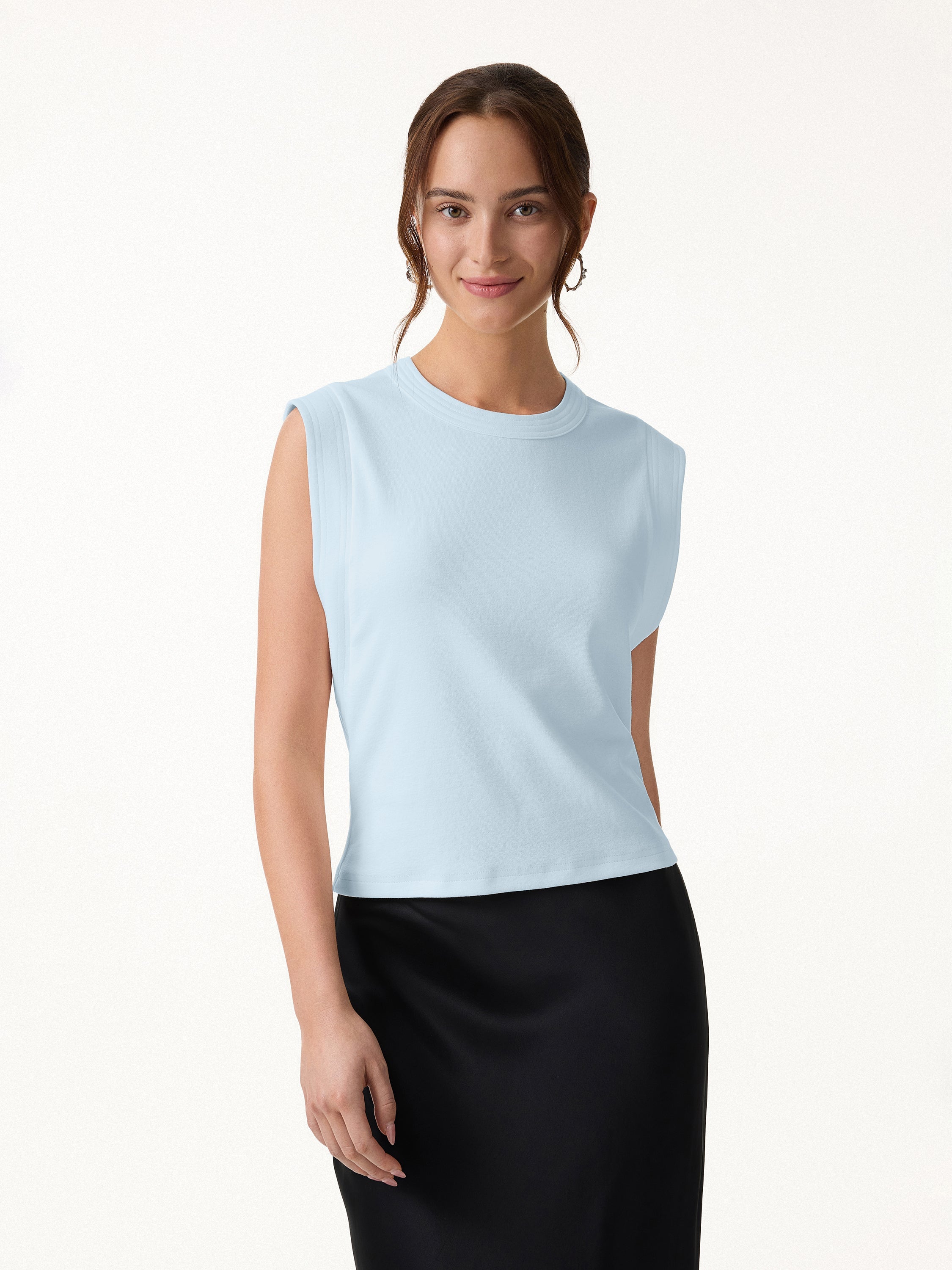 Soft Cotton Lyocell Cropped Wide Shoulder Tank