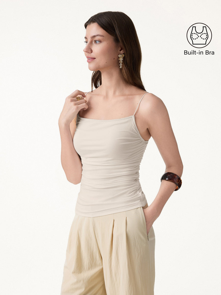 Square Neck Ruched Spaghetti Bra Top