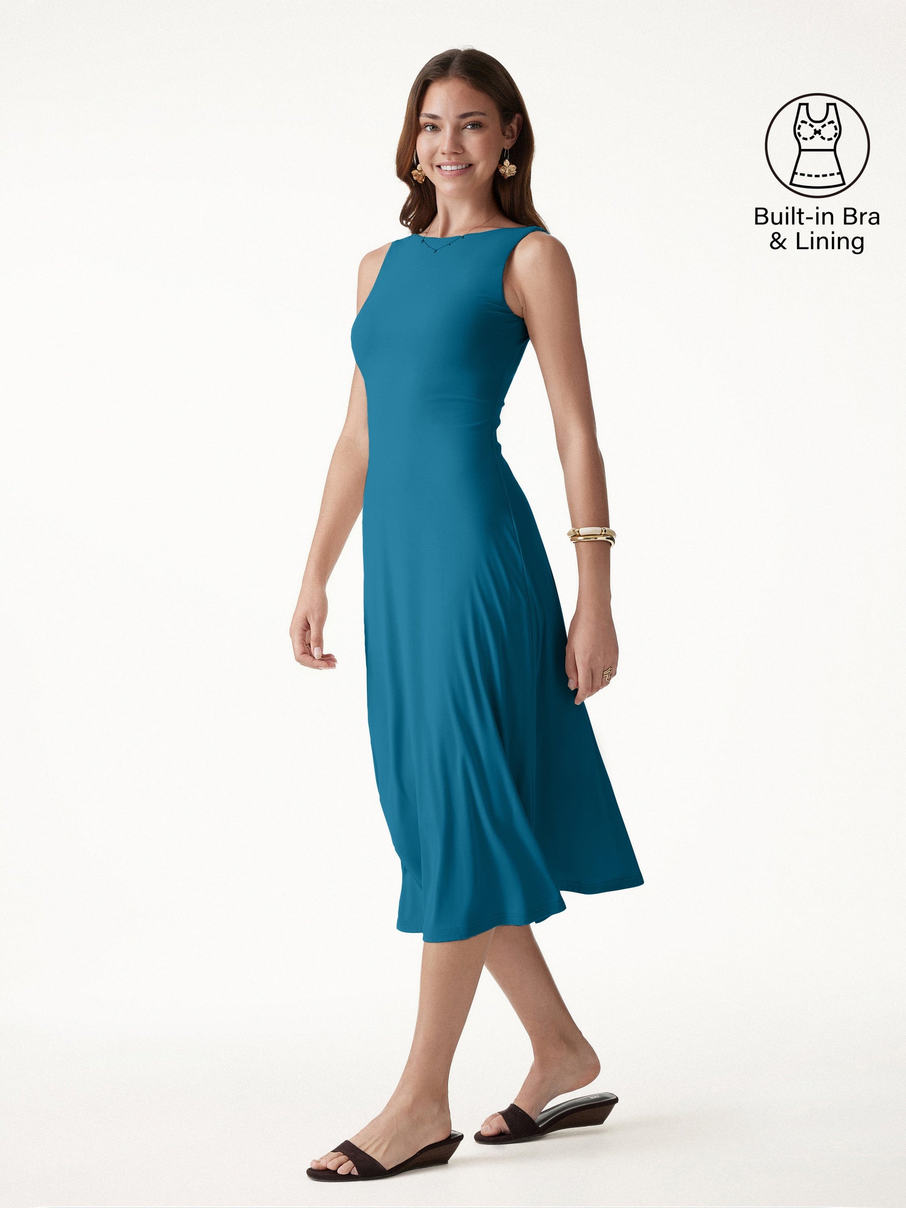SkinKiss Boatneck Open-Back Flowy Midi Bra Dress