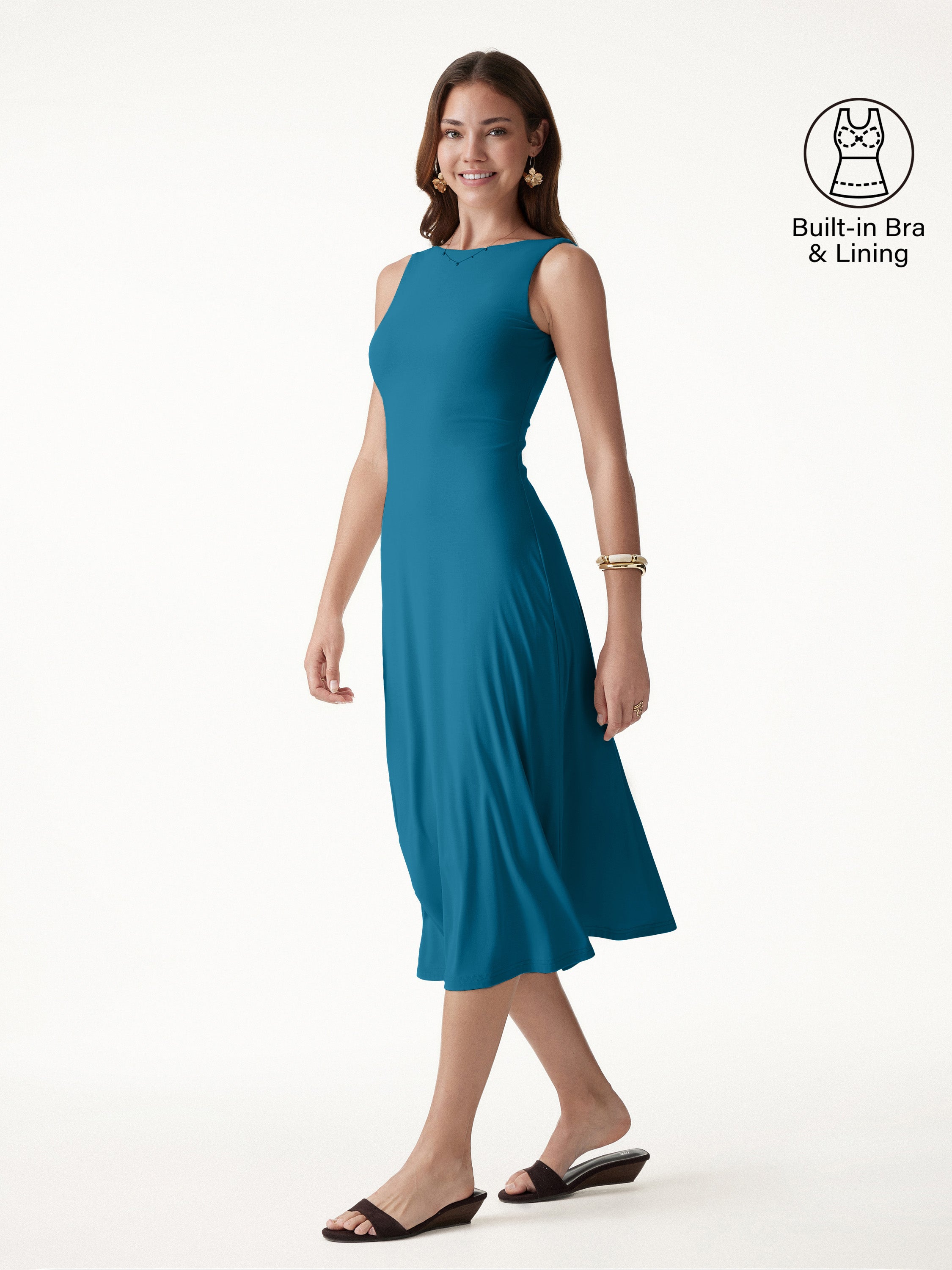 SkinKiss Boatneck Open-Back Flowy Midi Bra Dress