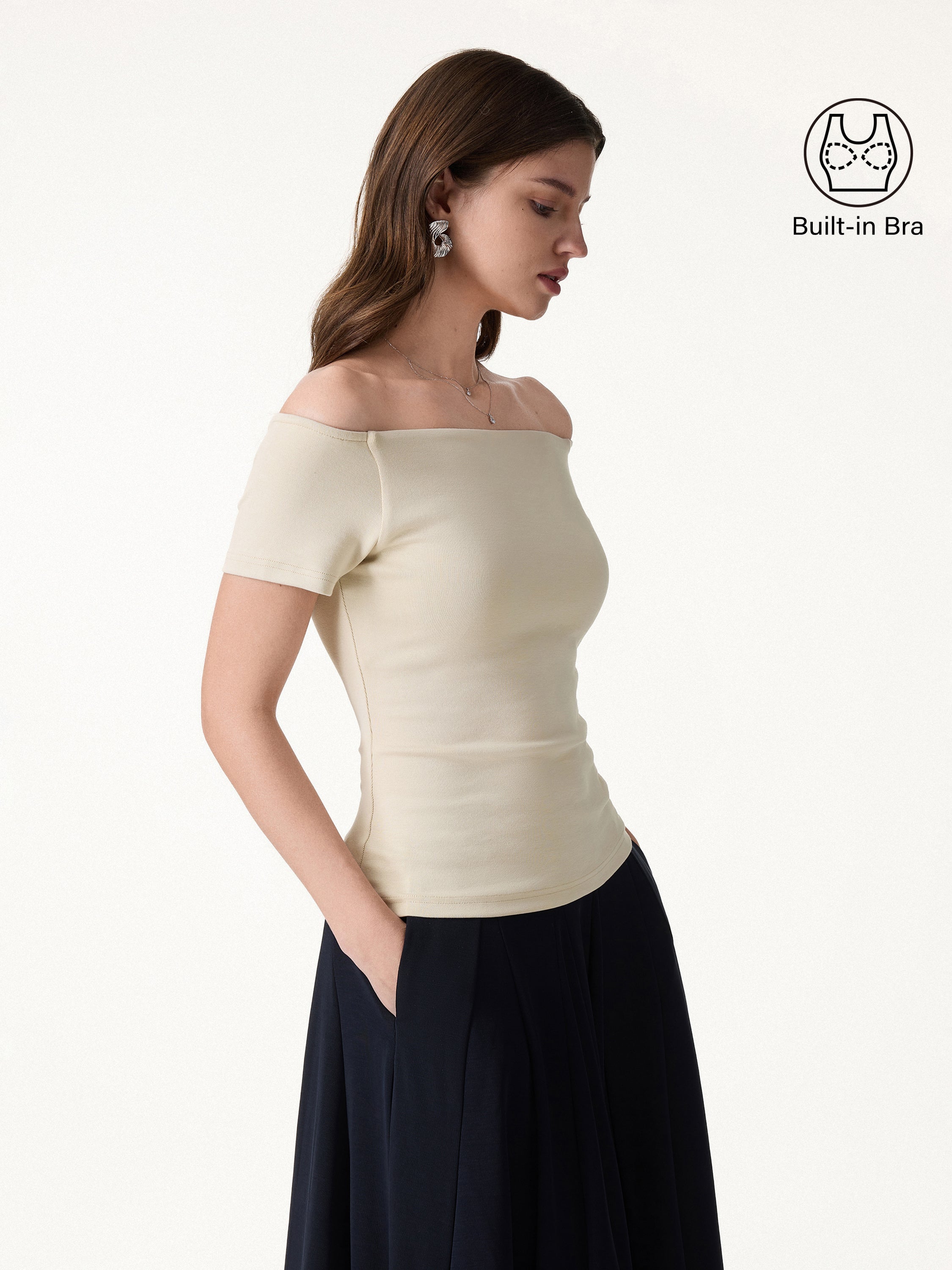 Cotton Lyocell Non-Slip Off-the-Shoulder Bra Top