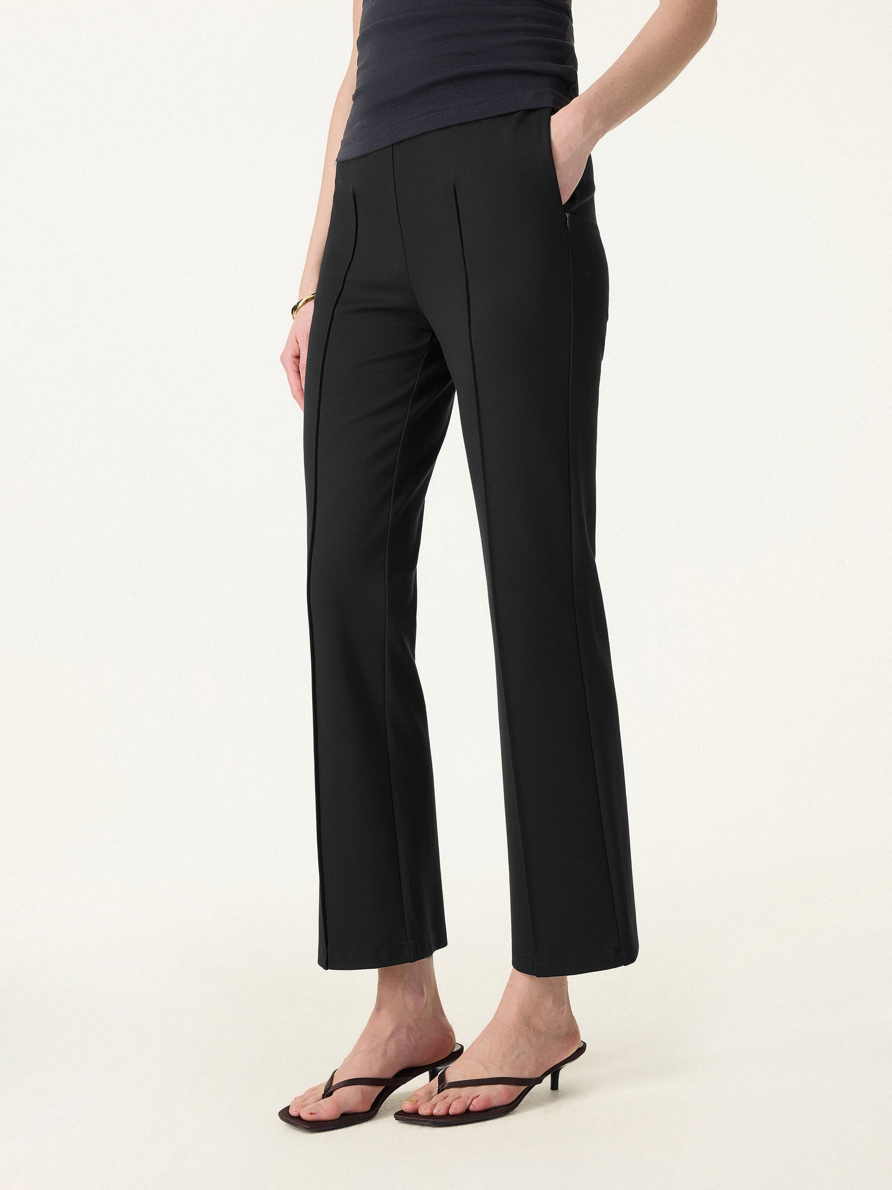 Wrinkle-Resistant High Rise Cropped Flare Leg Travel Pant
