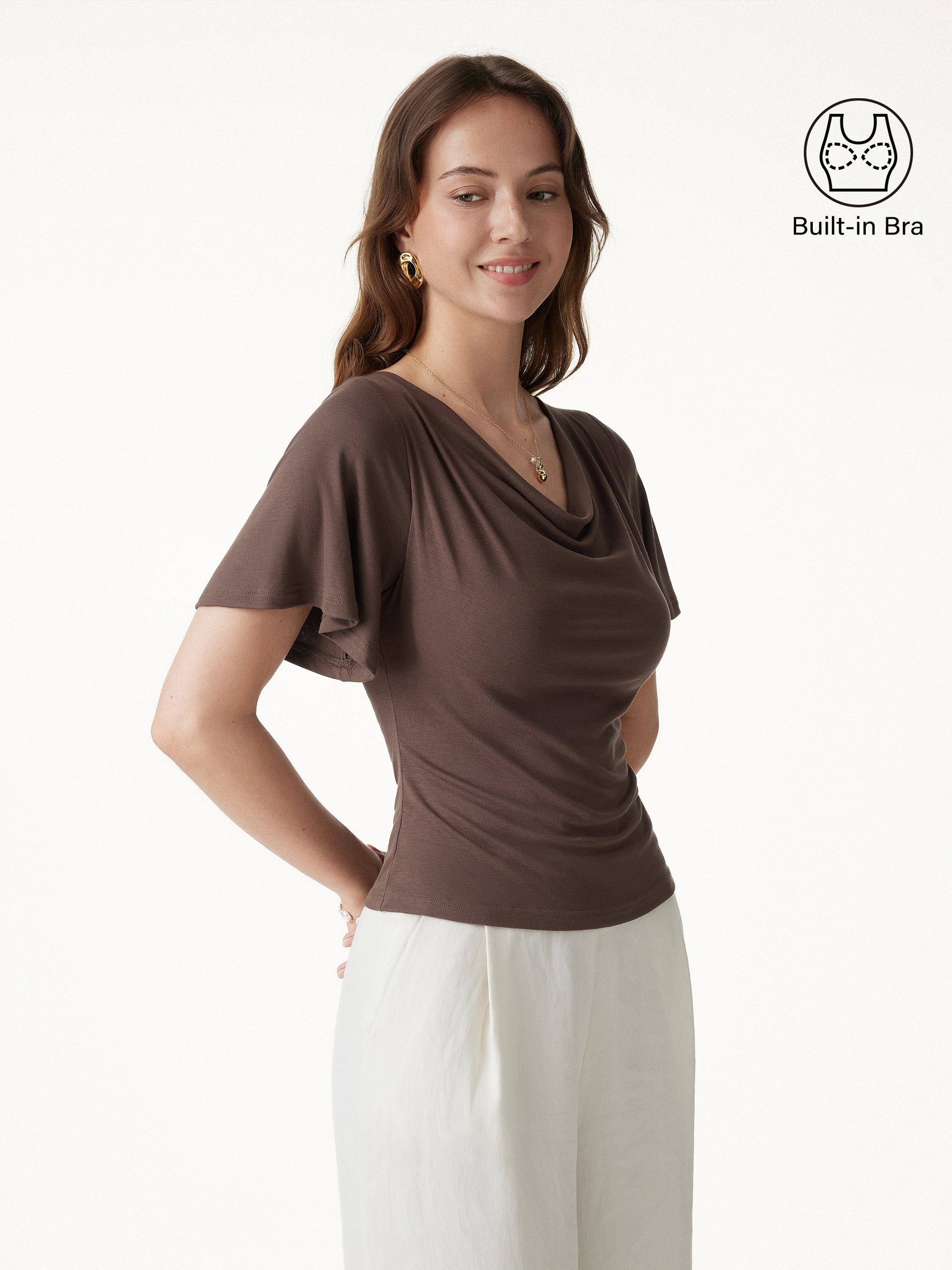 CoolTouch Cowl Neck Flutter Sleeve Bra Top
