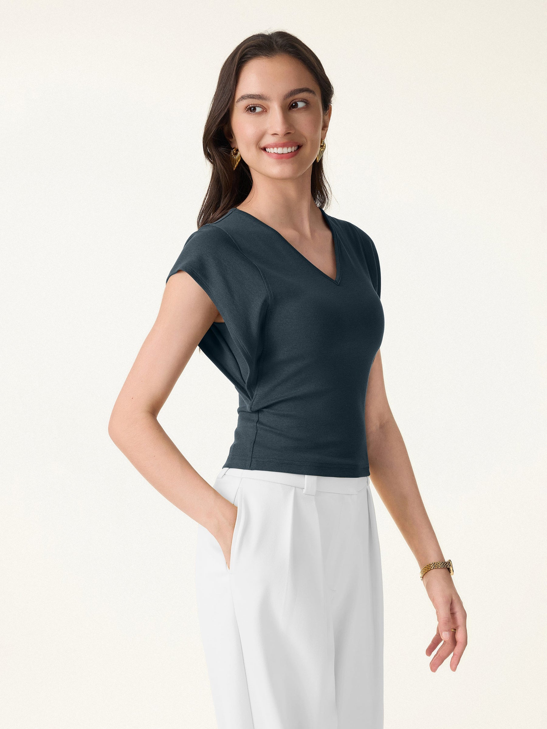Cotton Lyocell V-Neck Summer Tee