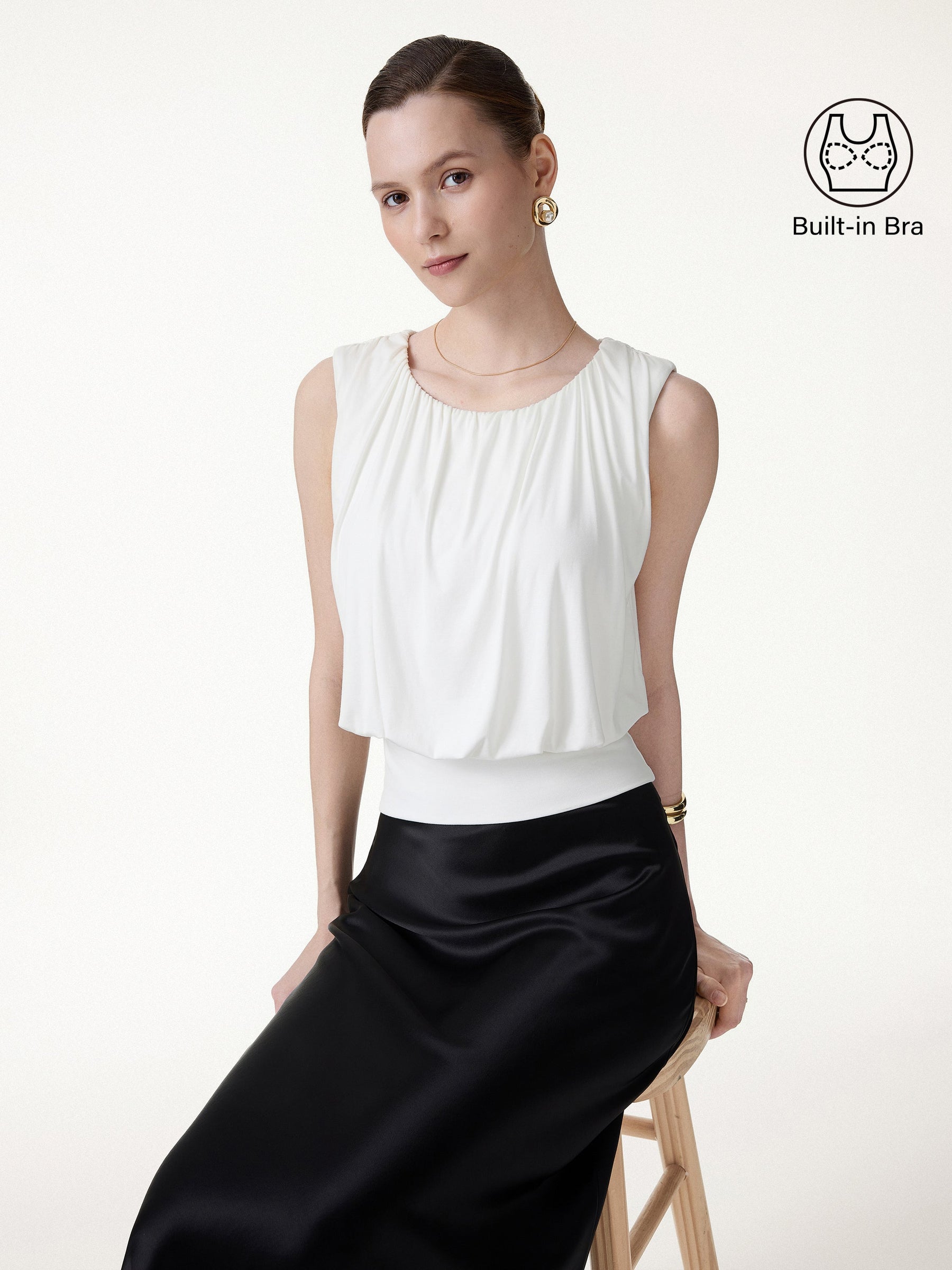 Round Neck Gathered Sleeveless Bra Top