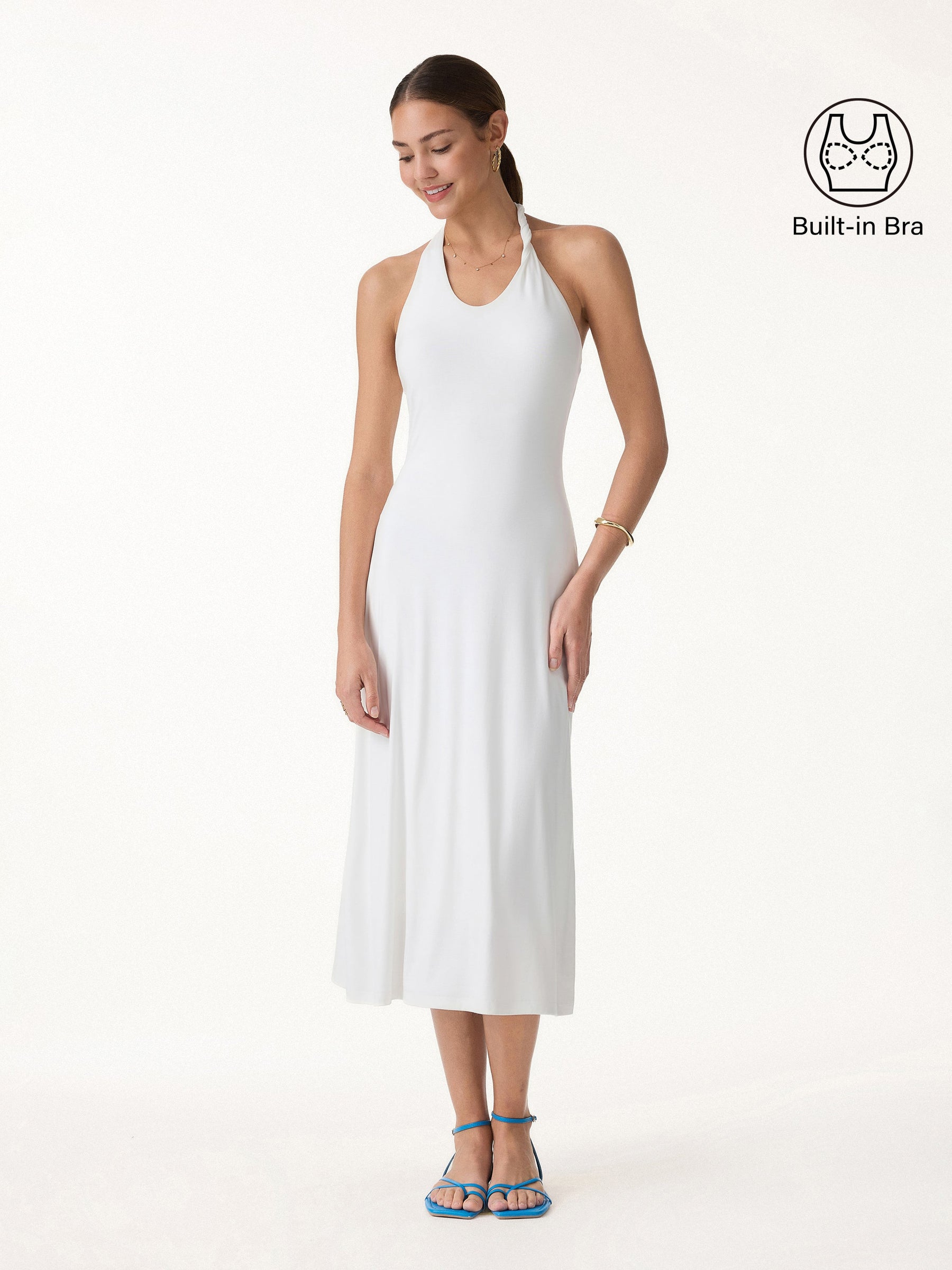 Ponte Halter Neck Open Back Bra Dress