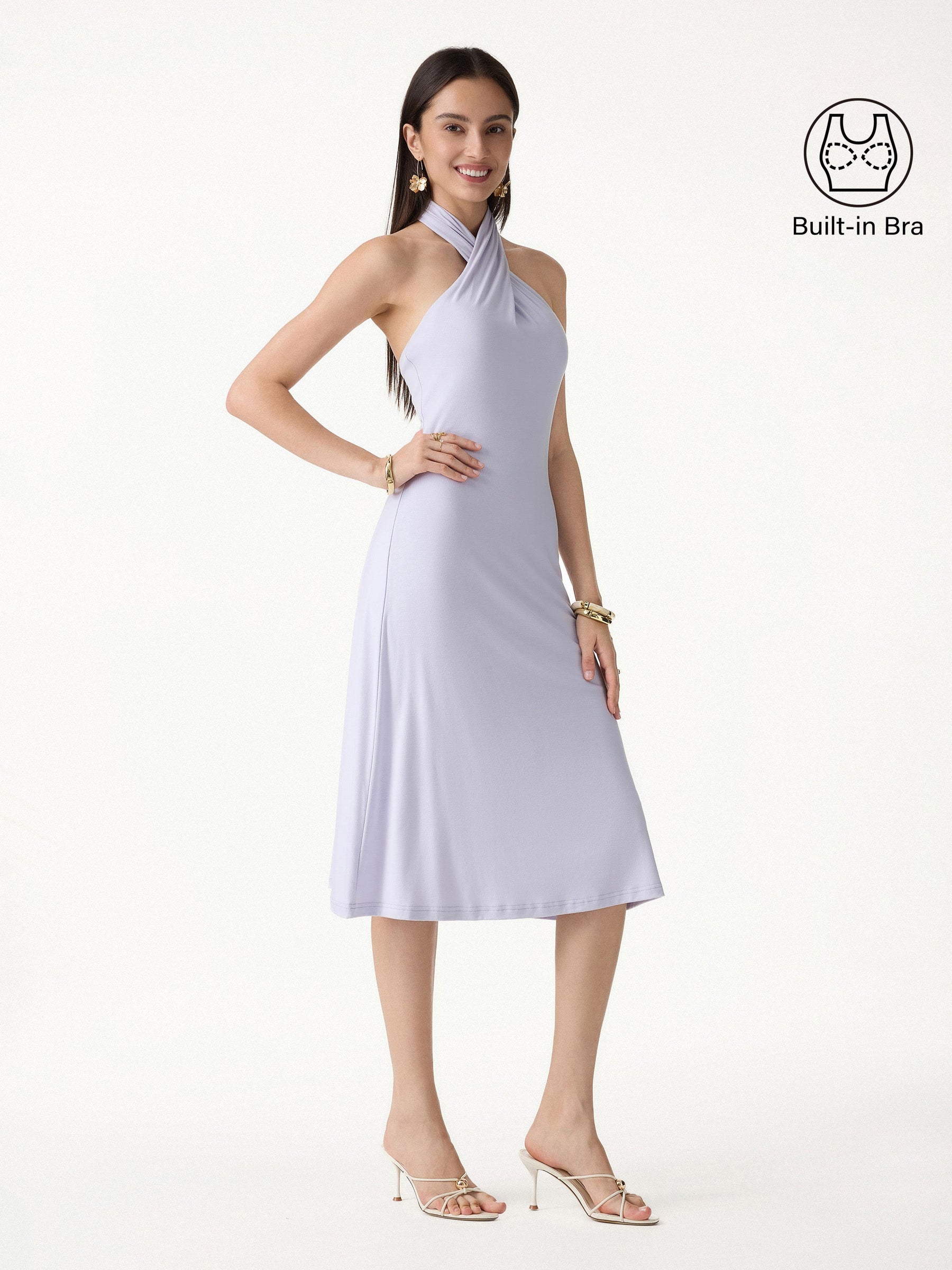 CoolTouch Criss-Cross Halter Open-Back Midi Bra Dress