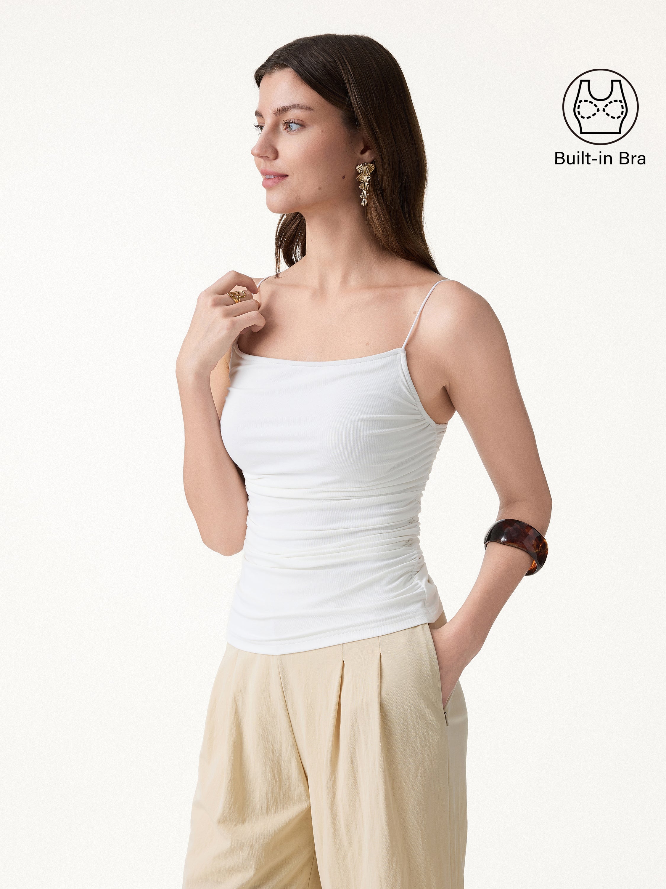 SkinKiss Square Neck Ruched Spaghetti Bra Top