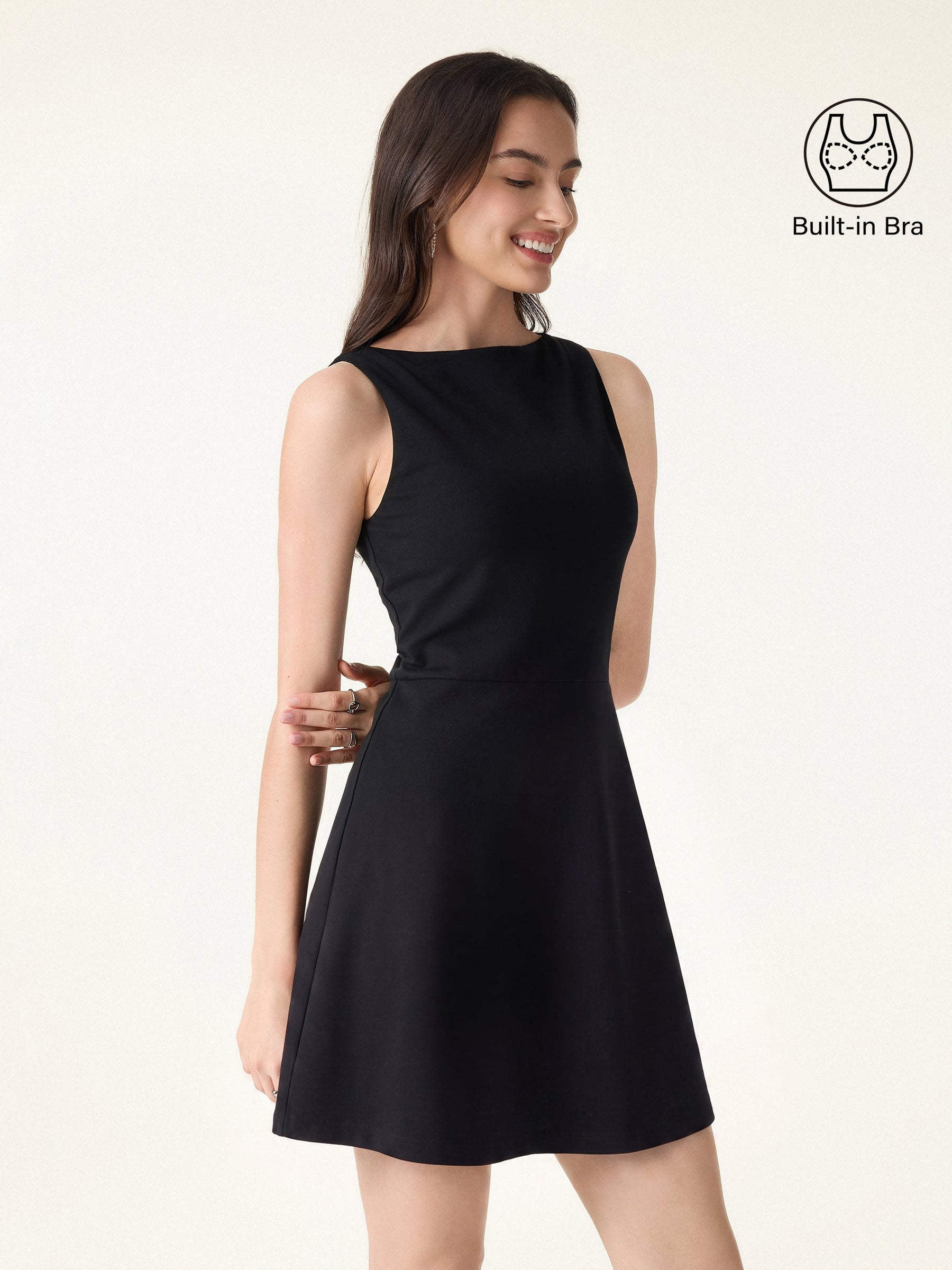 Classy Boatneck Fit-and-Flare Mini Bra Dress