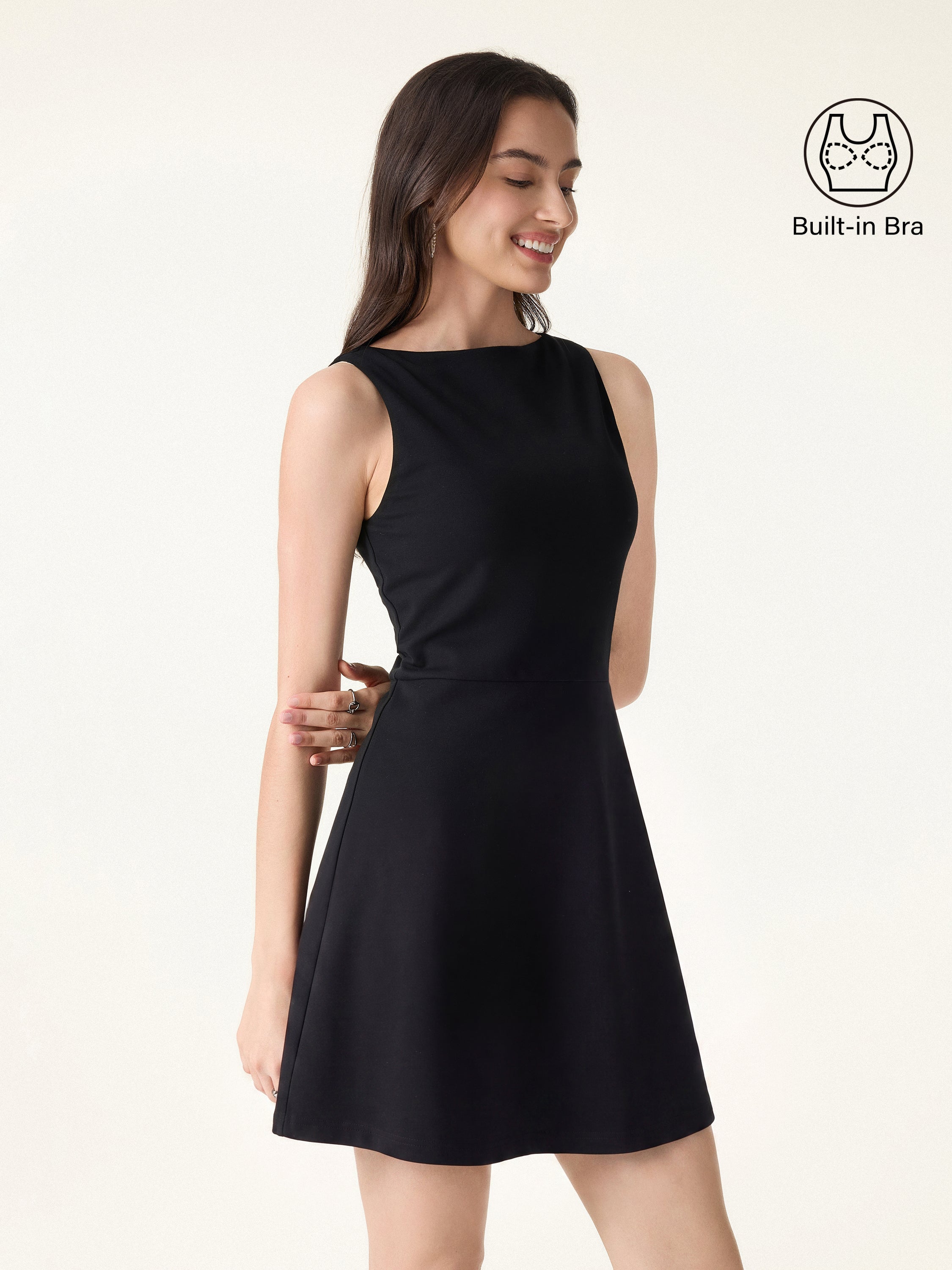 Classy Boatneck Fit-and-Flare Mini Bra Dress