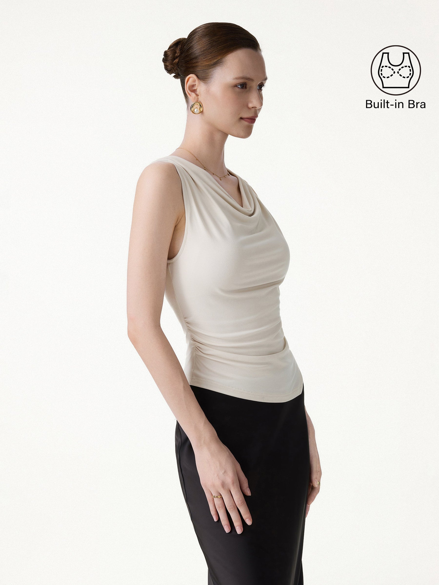 Cowl Neck Asymmetrical Sleeveless Bra Top