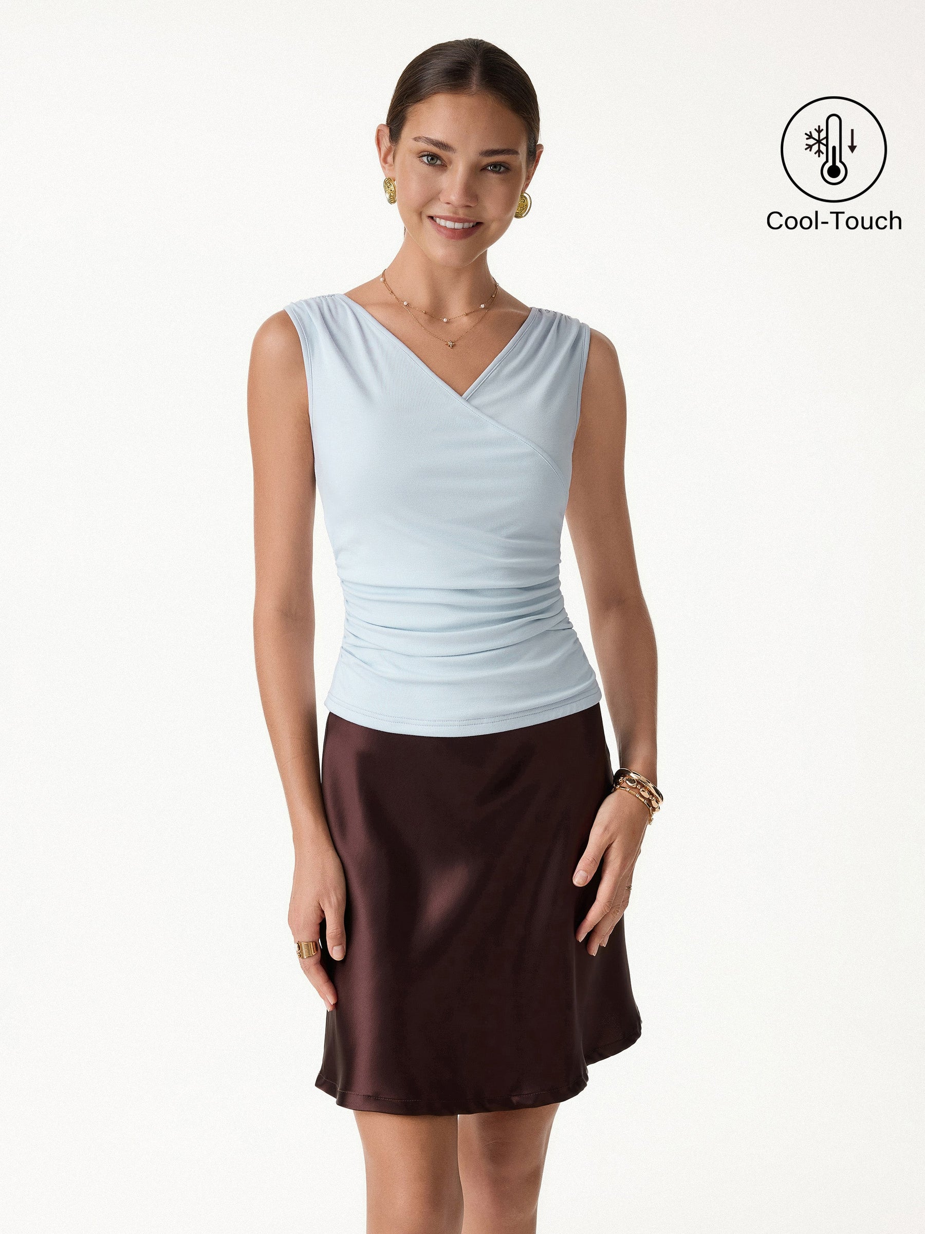 CoolTouch Surplice Neck Gathered Waist Top