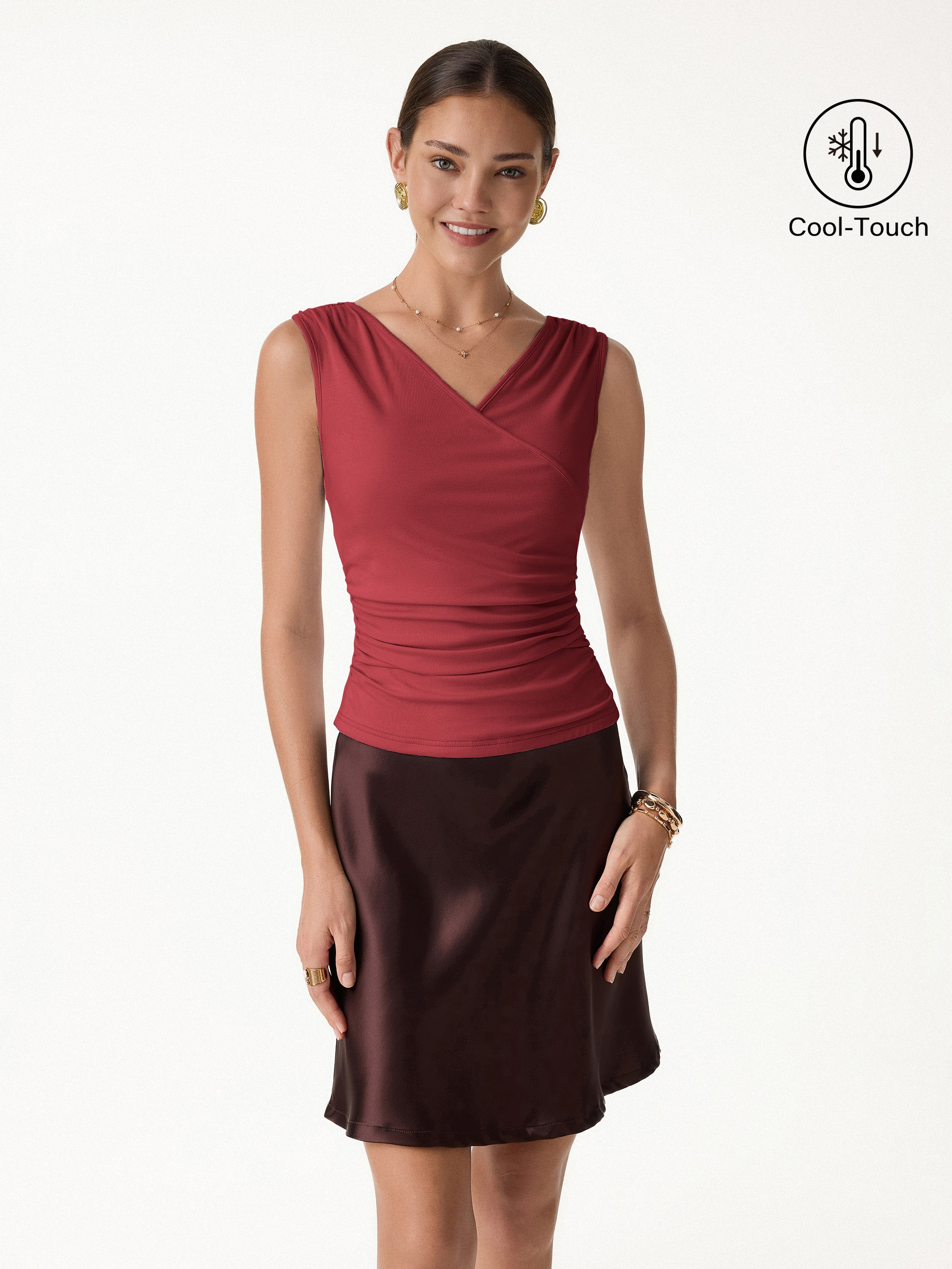 CoolTouch Surplice Neck Gathered Waist Top