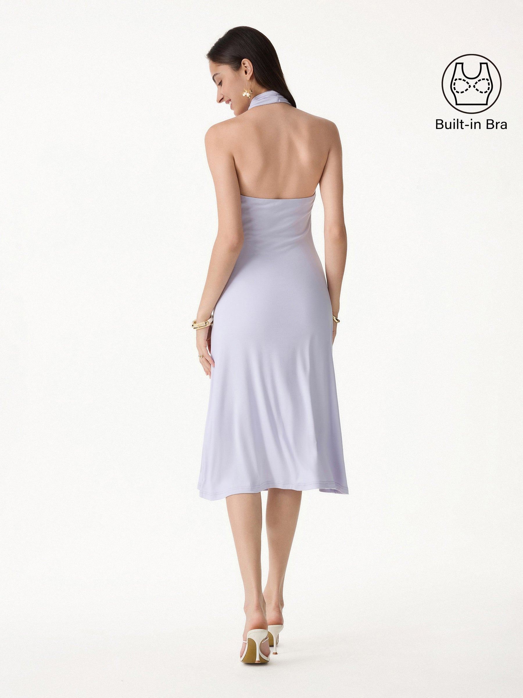 CoolTouch Criss-Cross Halter Open-Back Midi Bra Dress