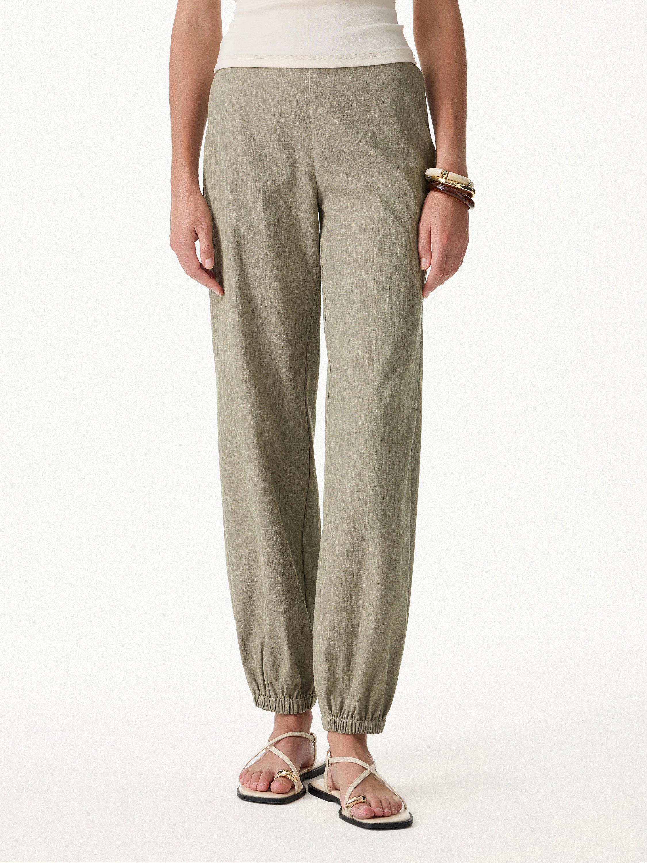 Linen-like High-Rise Balloon Jogger Pants with Pockets