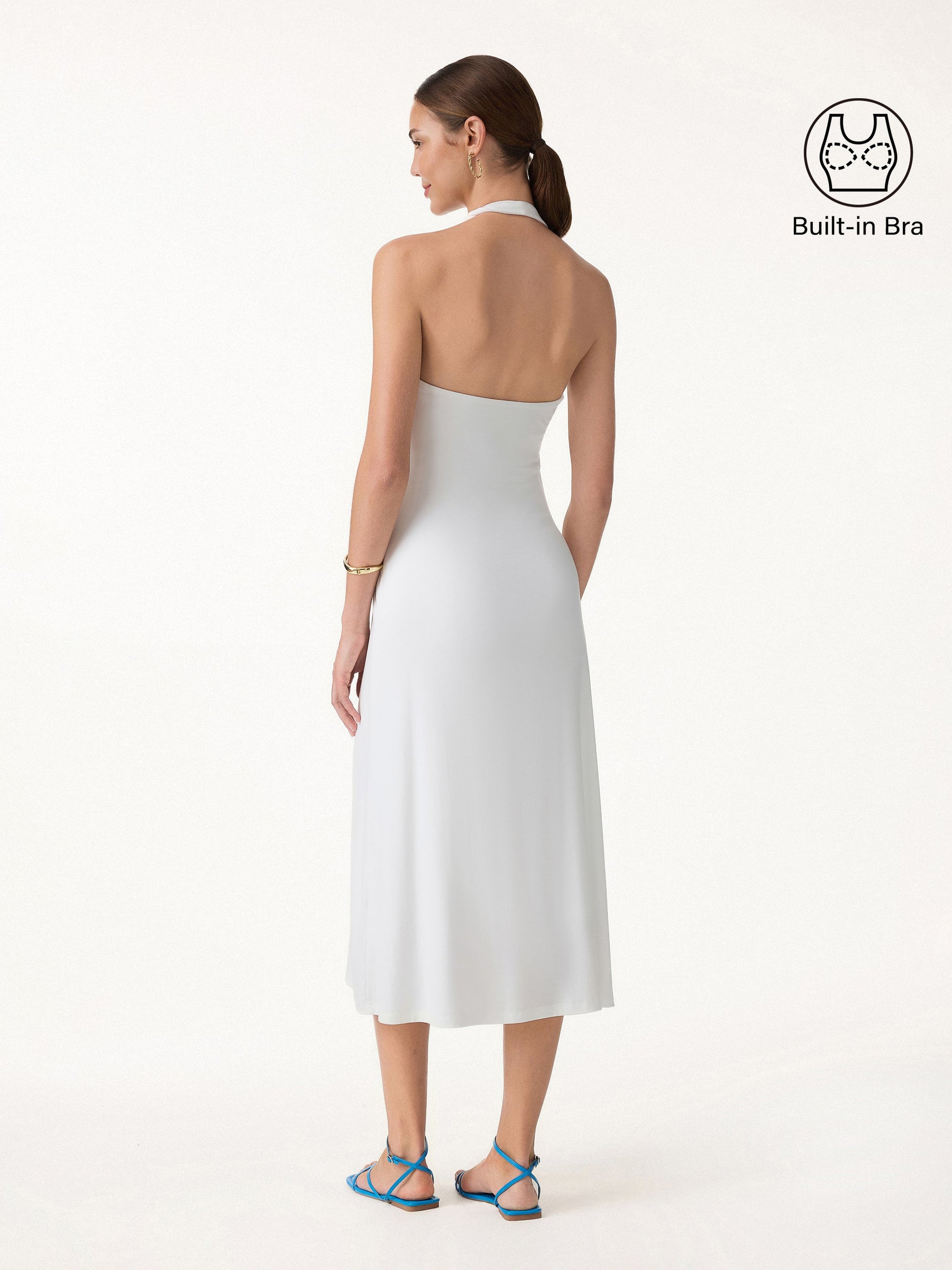 Ponte Halter Neck Open Back Bra Dress