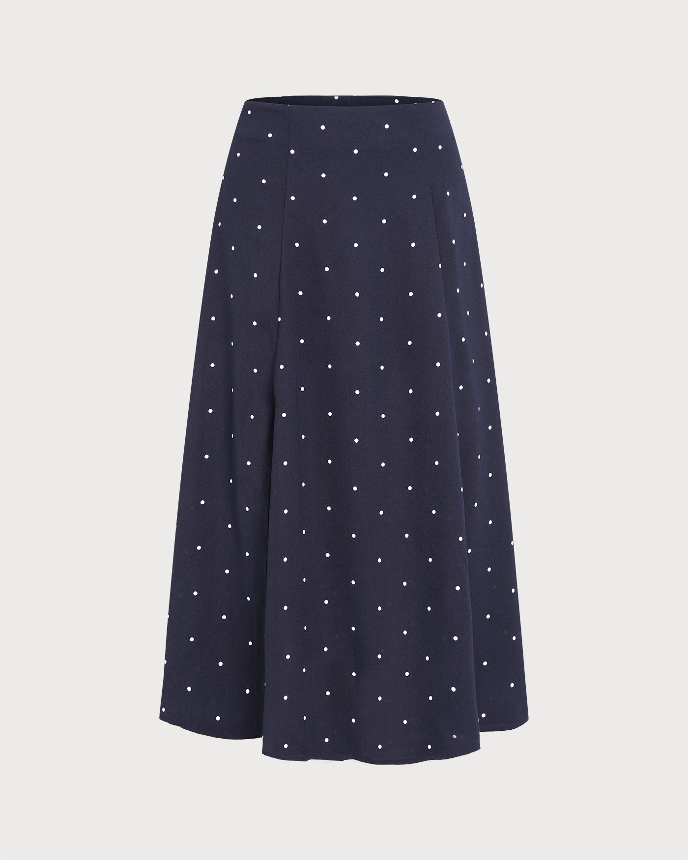 Navy Polka Dot Slit Midi Skirt