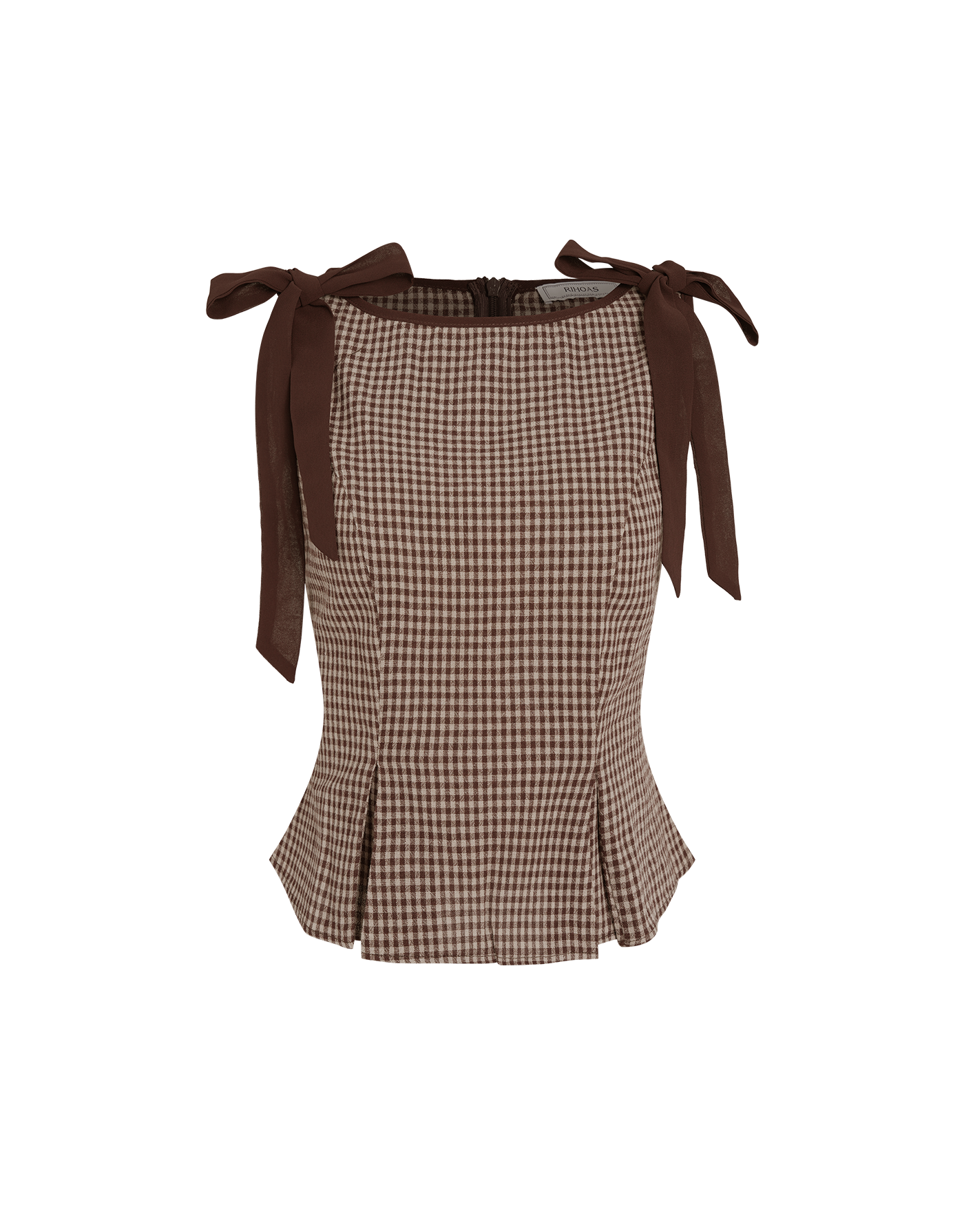Brown Boat Neck Plaid Tank Top
