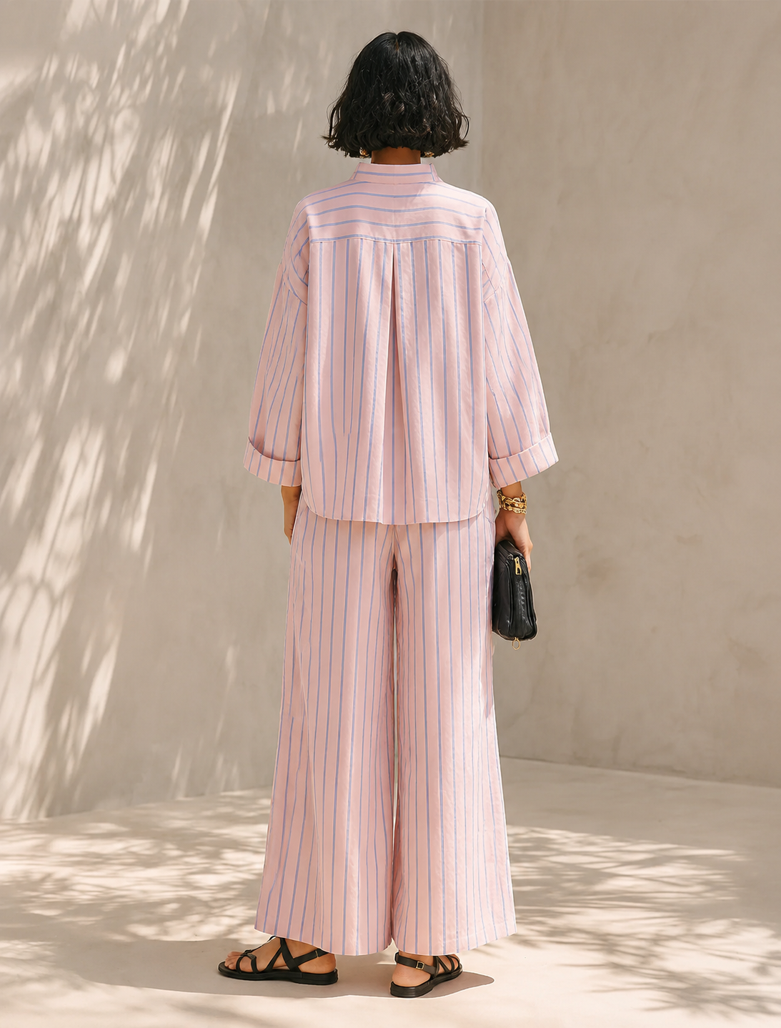 Women's Minimalist Cotton-Linen Blend Half-Zip Long-Sleeve Top & Wide-Leg Pants Set MDZ0962G3ZRK
