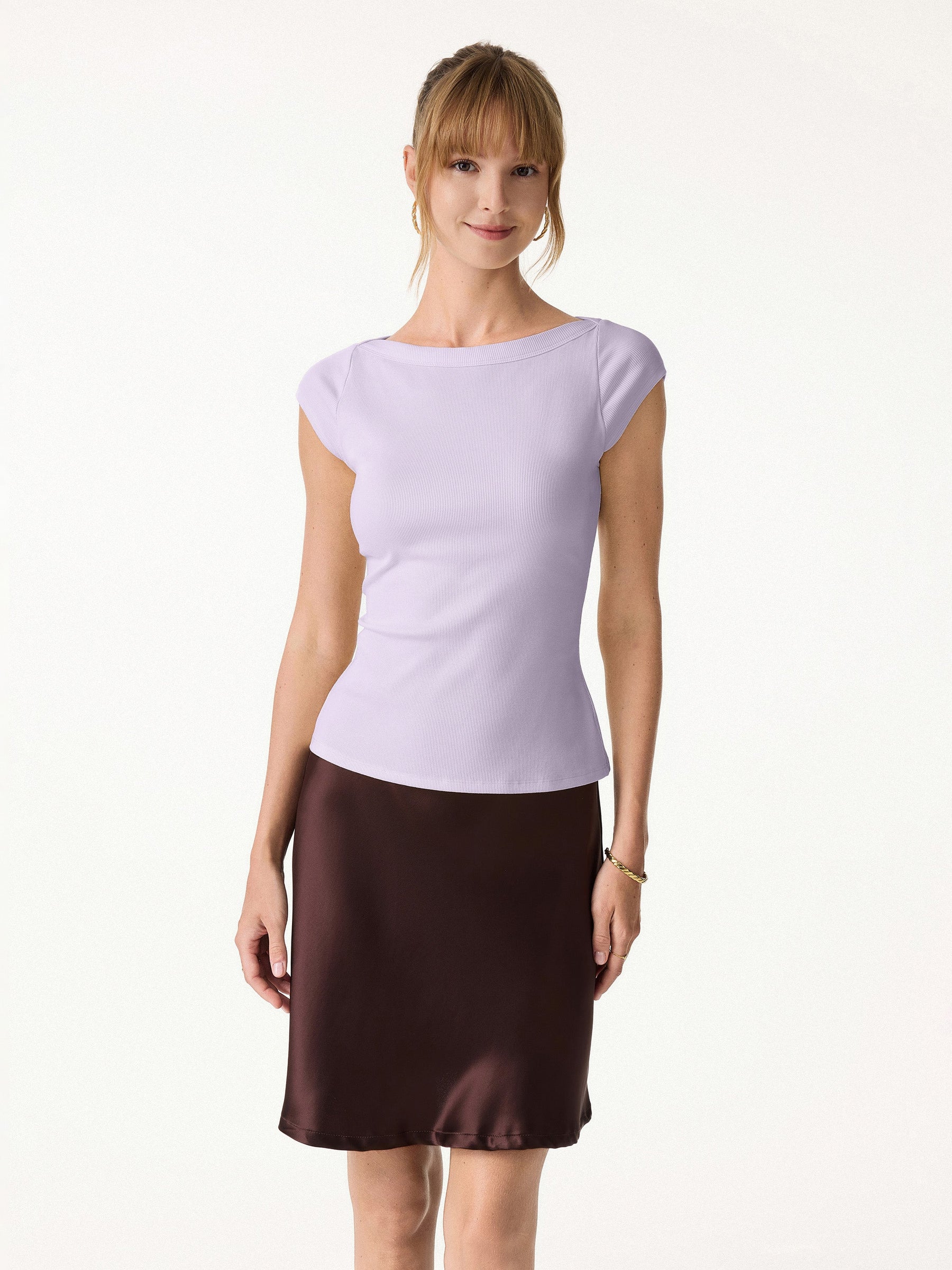 Plantive Boatneck Cap Sleeve Bra Top