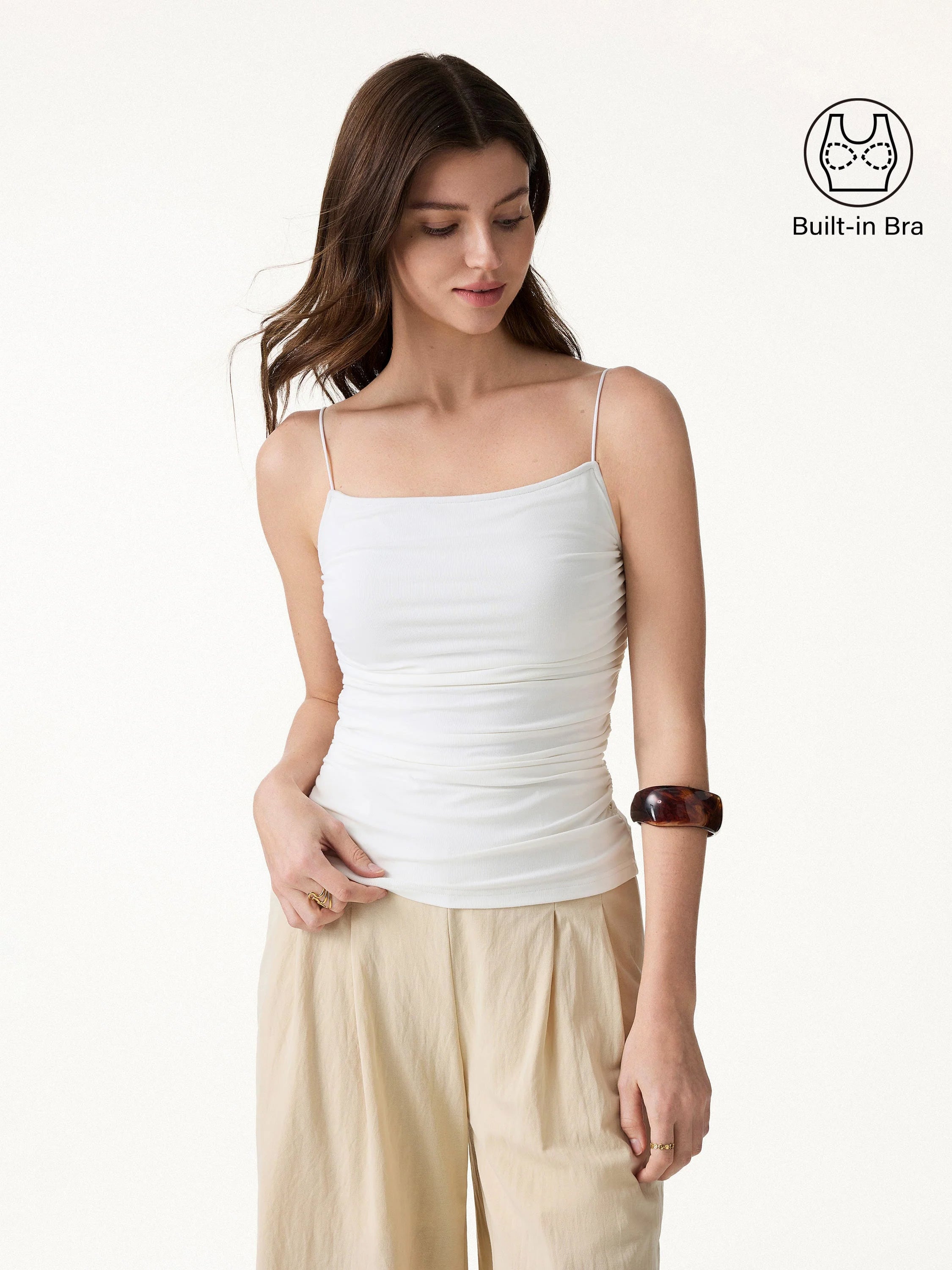 Square Neck Ruched Spaghetti Bra Top