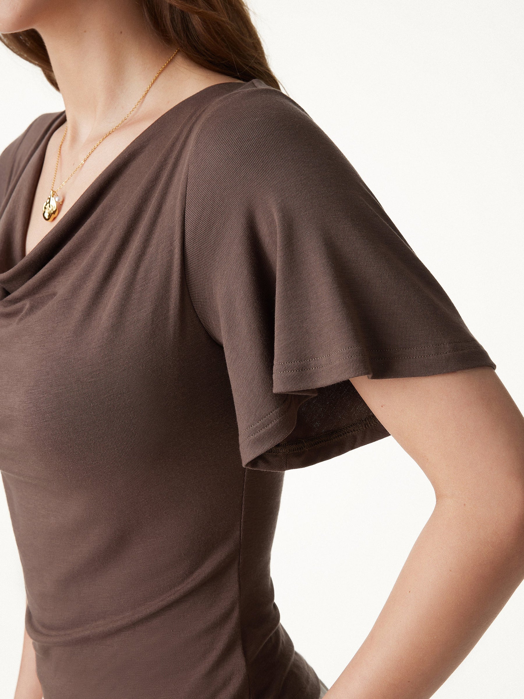 Cowl Neck Flutter Sleeve Bra Top