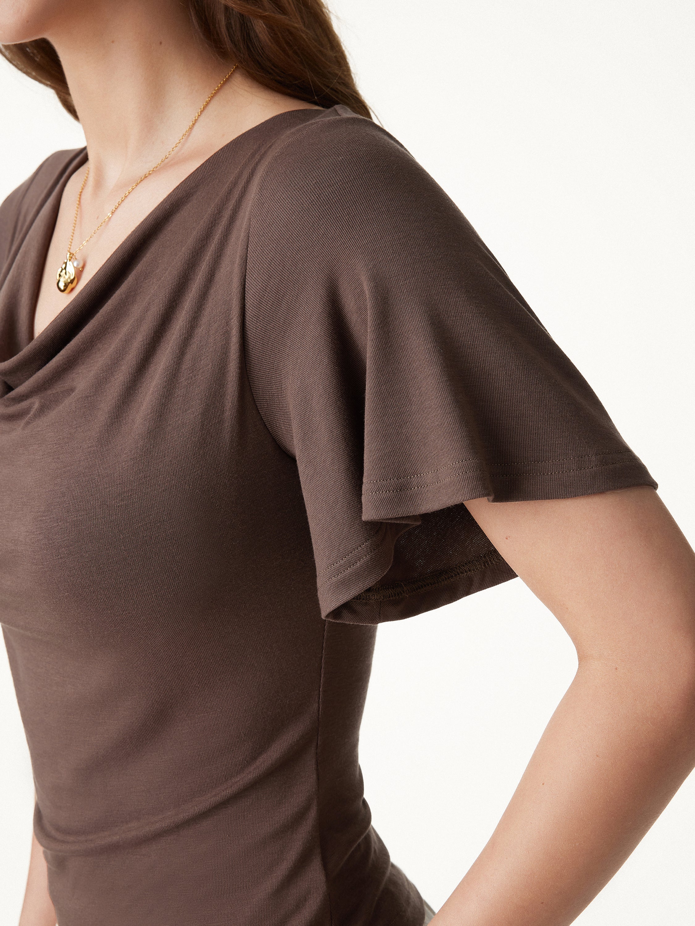 Cowl Neck Flutter Sleeve Bra Top