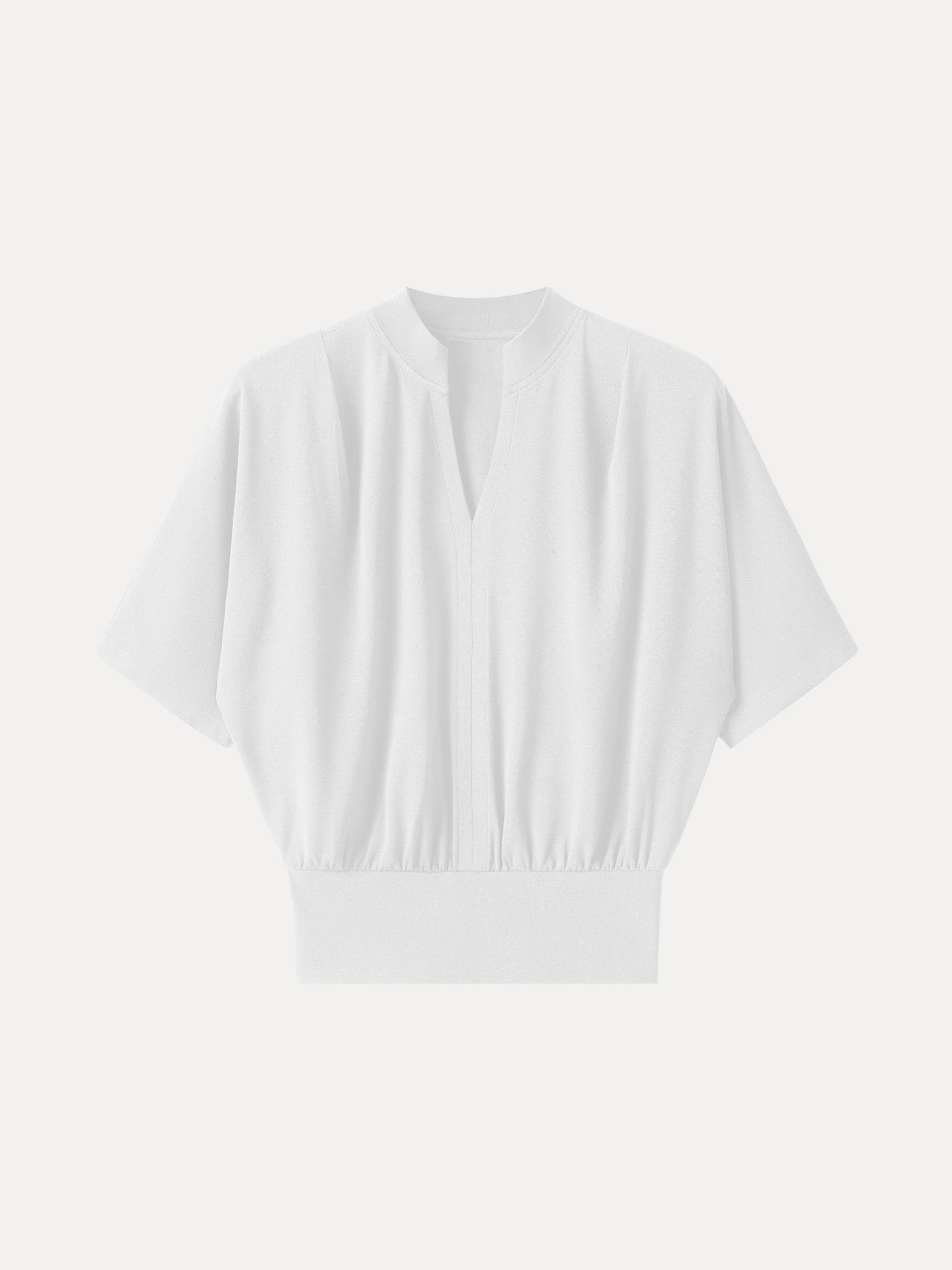 Stand Collar V-Neck Short Sleeve Top
