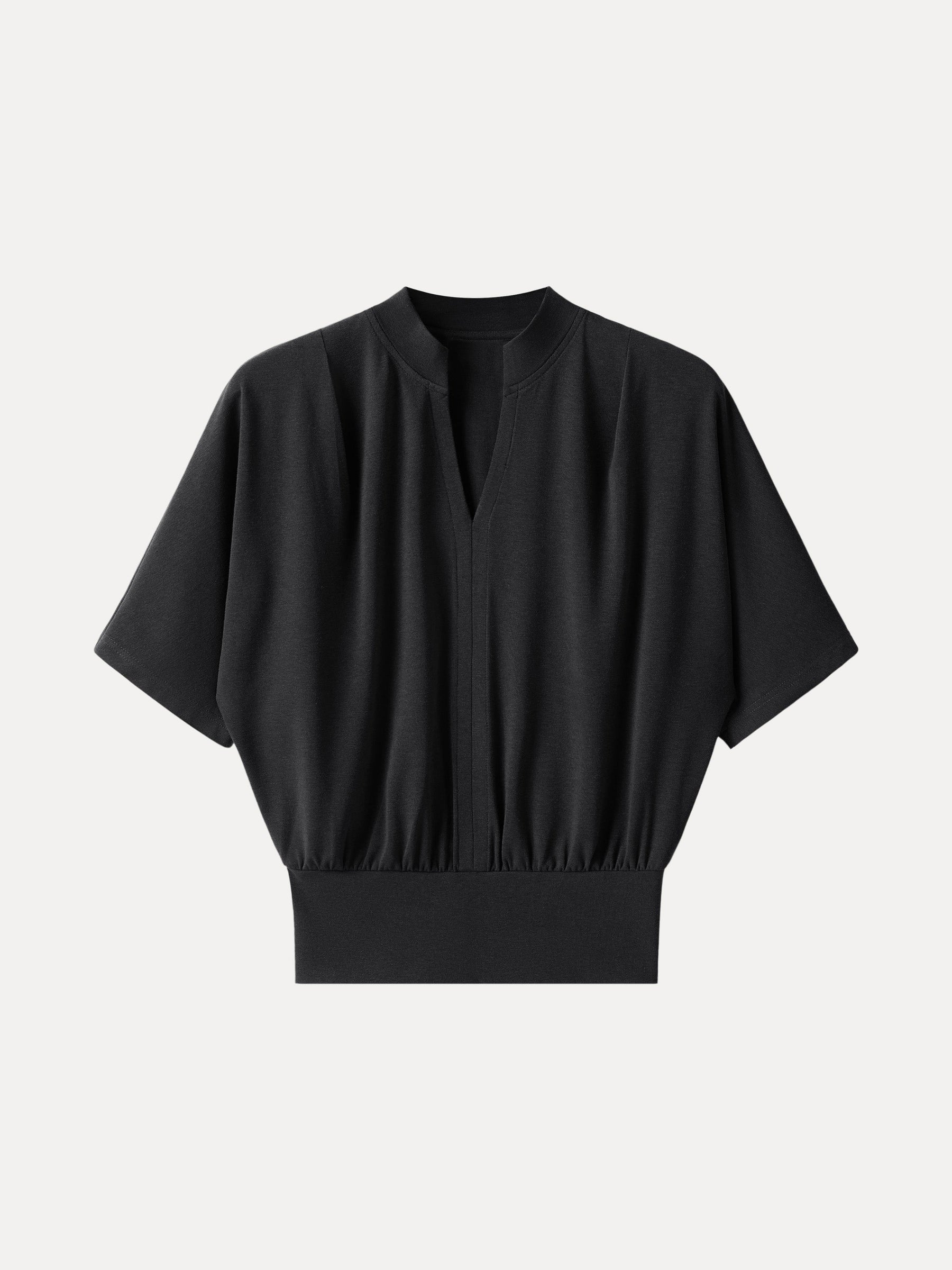 Stand Collar V-Neck Short Sleeve Top