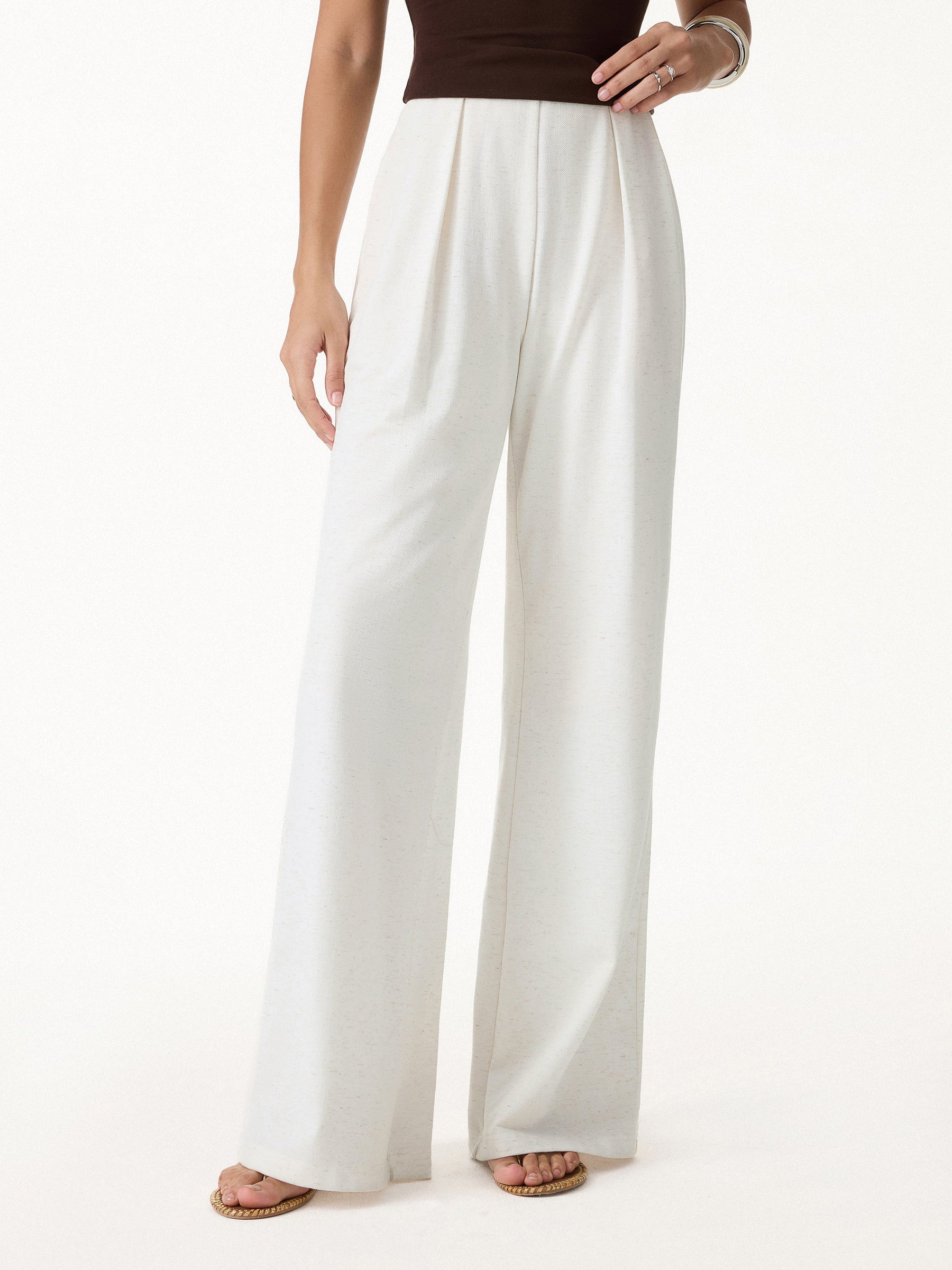 Airy Stretch Linen-Like Wide Flare Pant with Pockets