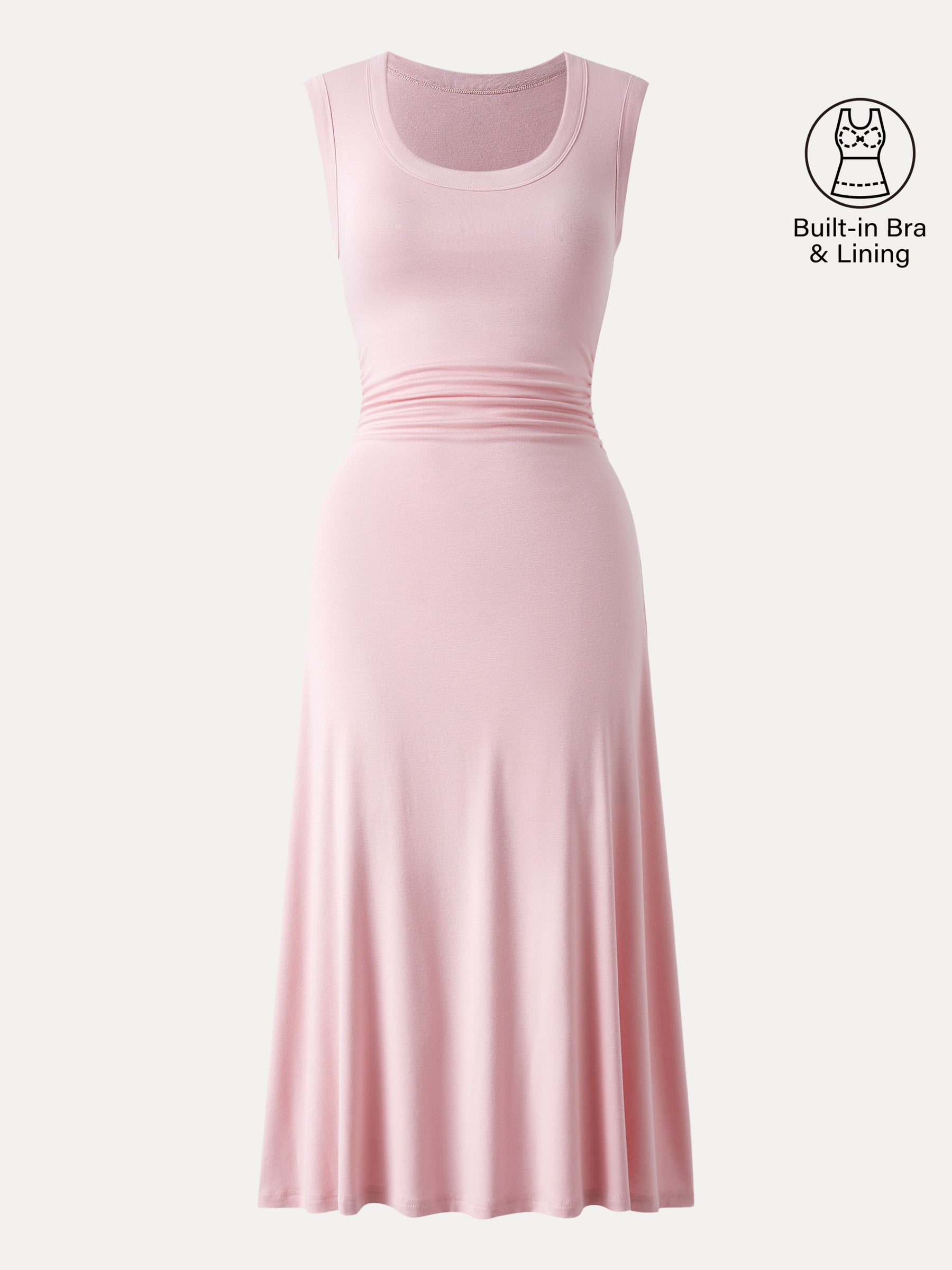 Scoop Neck Side Ruched New Airy Bra Midi Dress