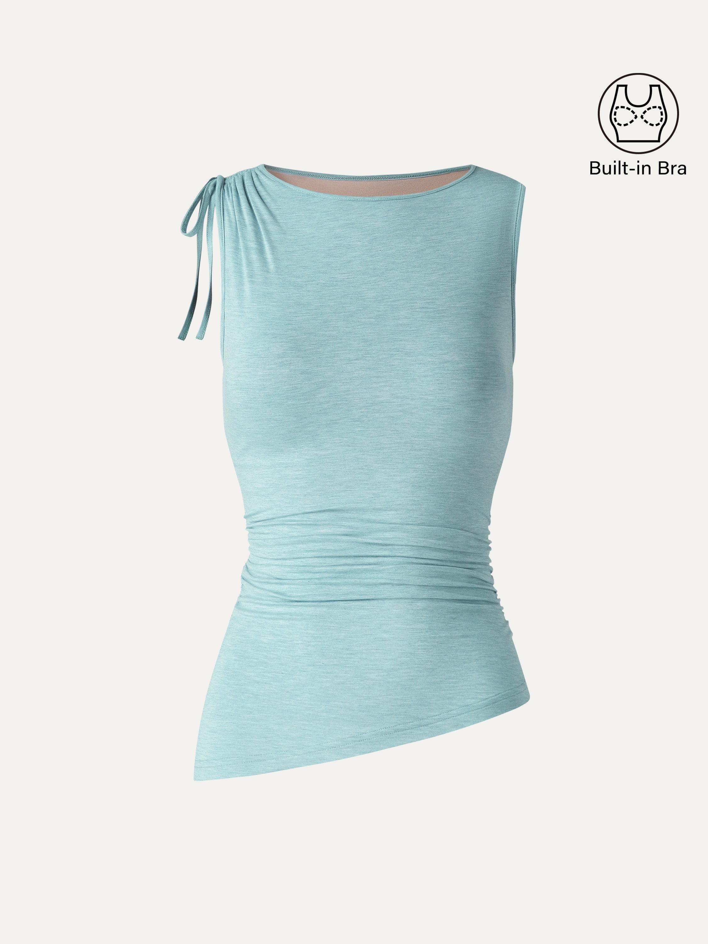 Bamboo Heathered Boatneck Ruched Bra Top