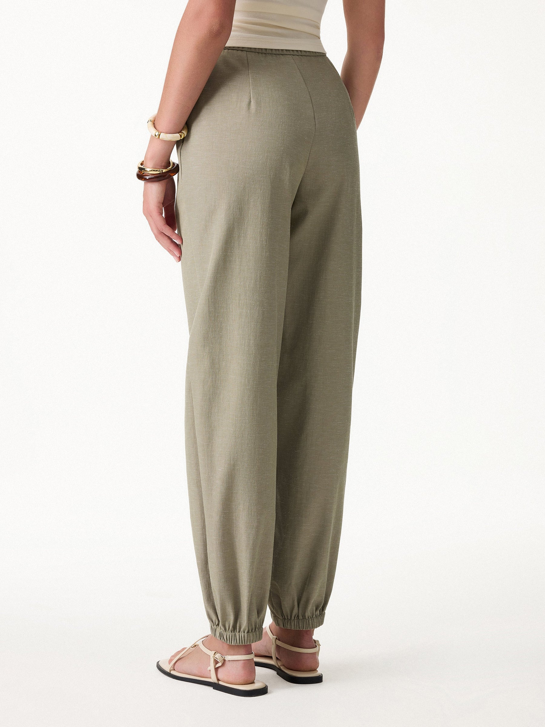 Linen-like High-Rise Balloon Jogger Pants with Pockets