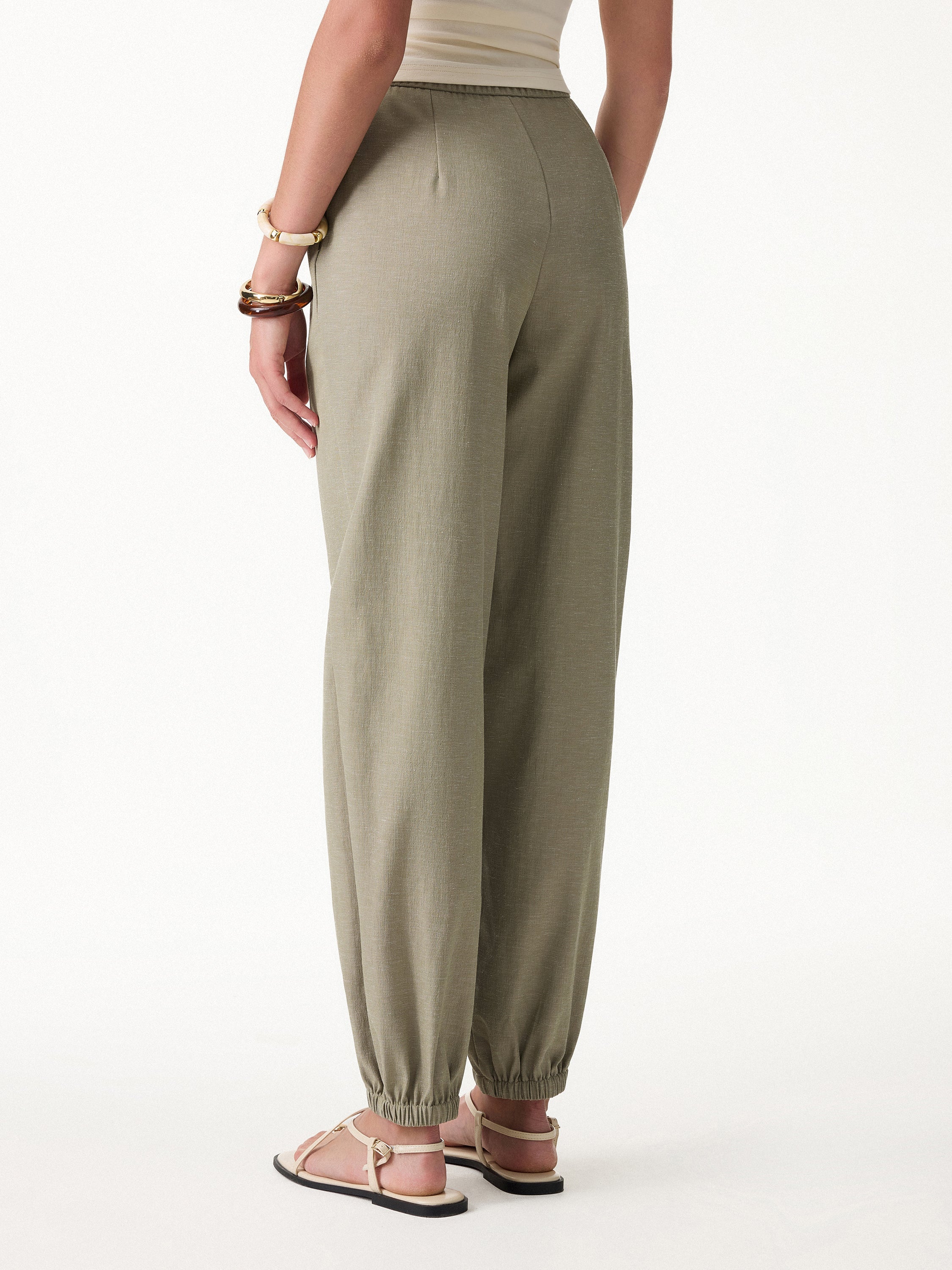 Linen-like High-Rise Balloon Jogger Pants with Pockets
