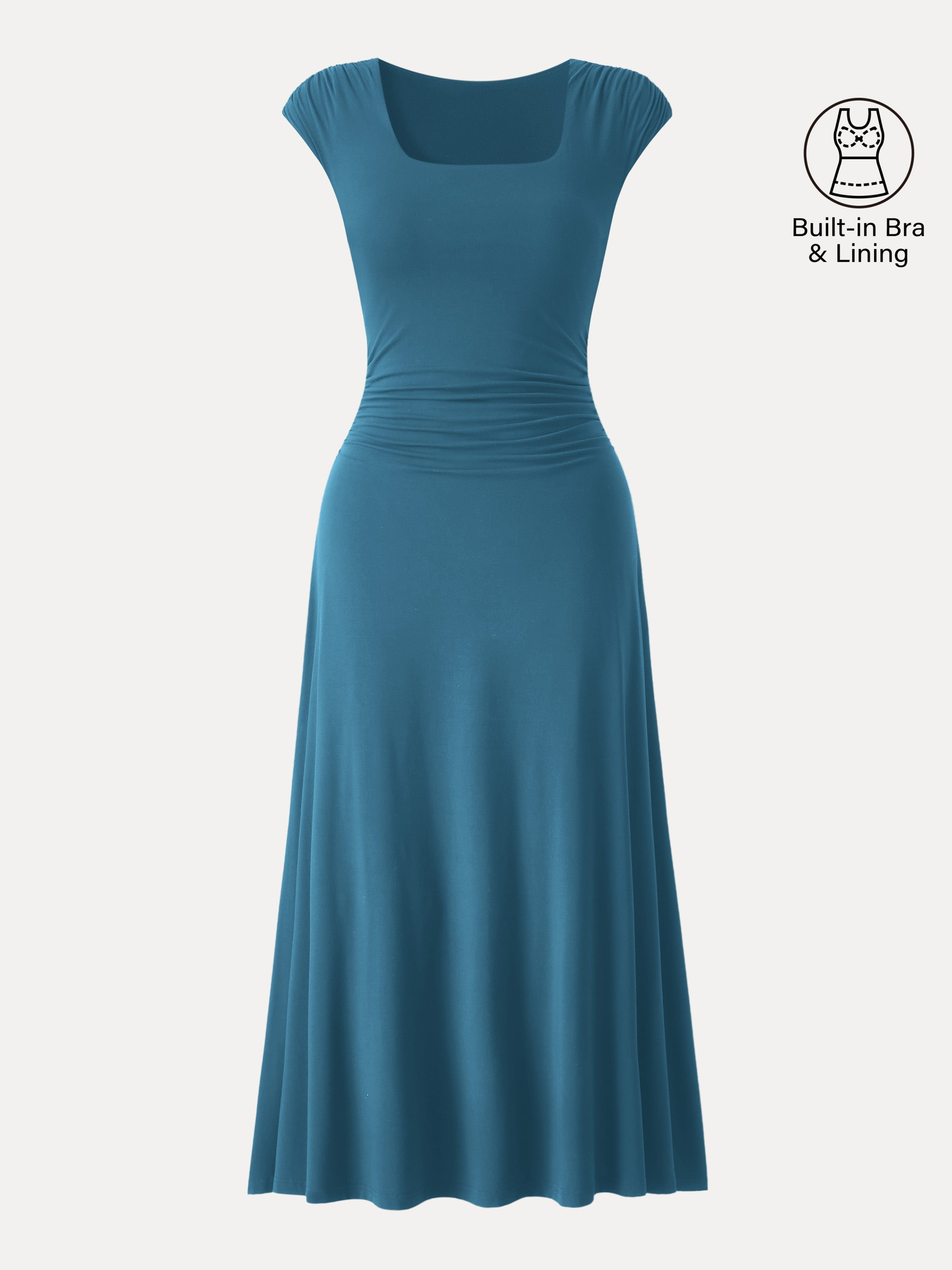 SkinKiss Cooling Square Neck Ruched Midi Bra Dress