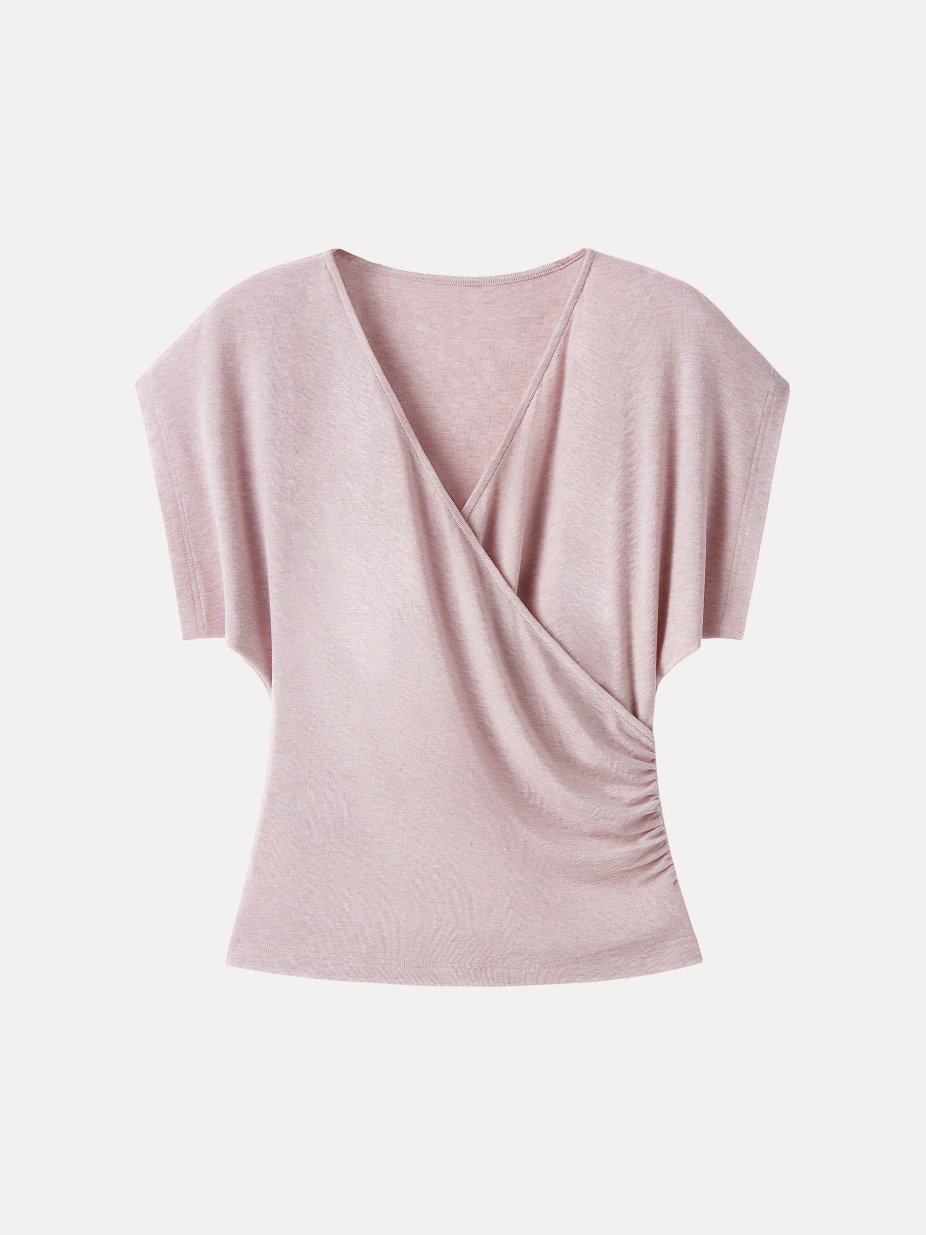 Summer Lyocell Wool Suprlice Ruched Short Sleeve Top
