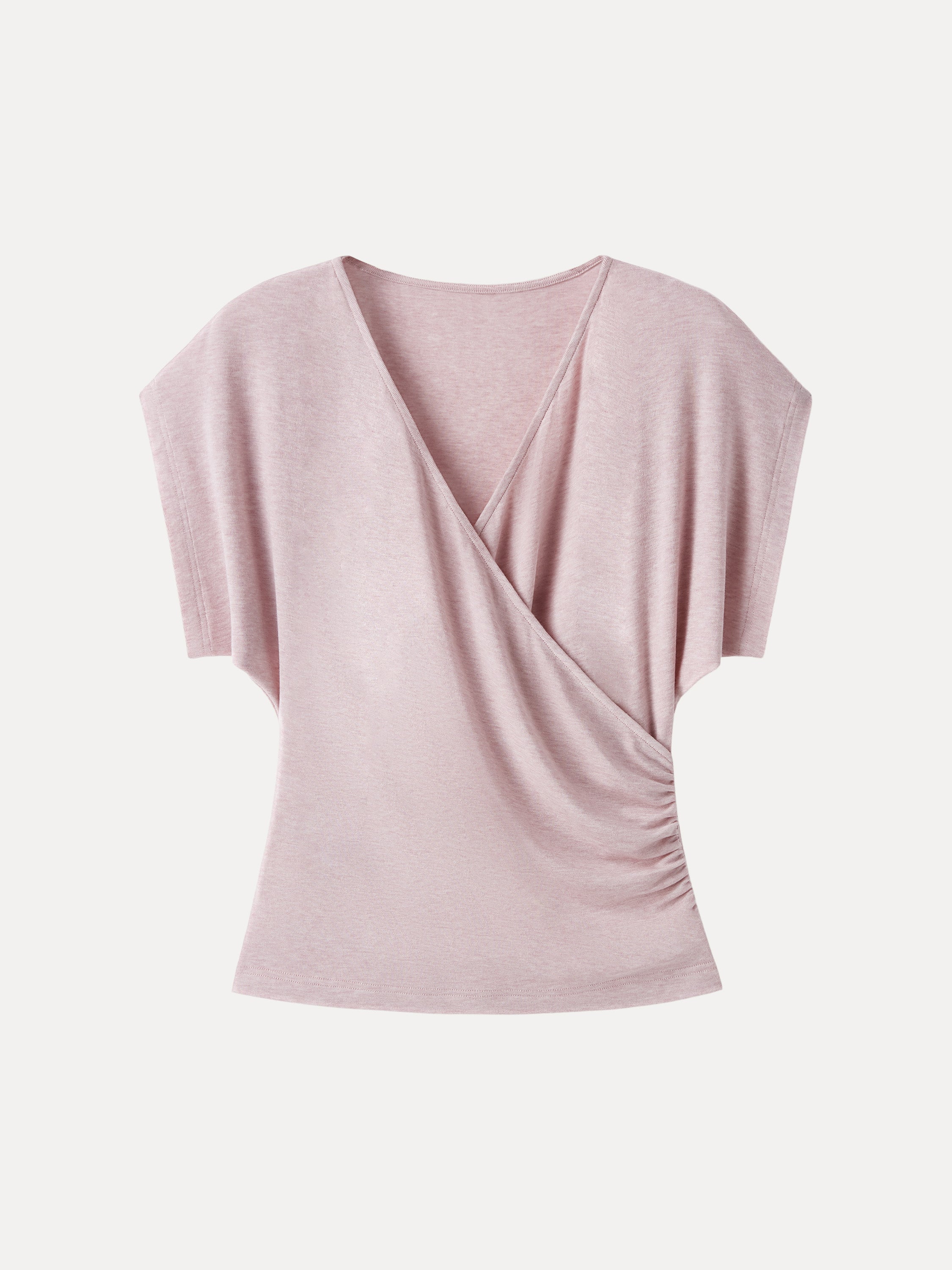 Summer Lyocell Wool Suprlice Ruched Short Sleeve Top