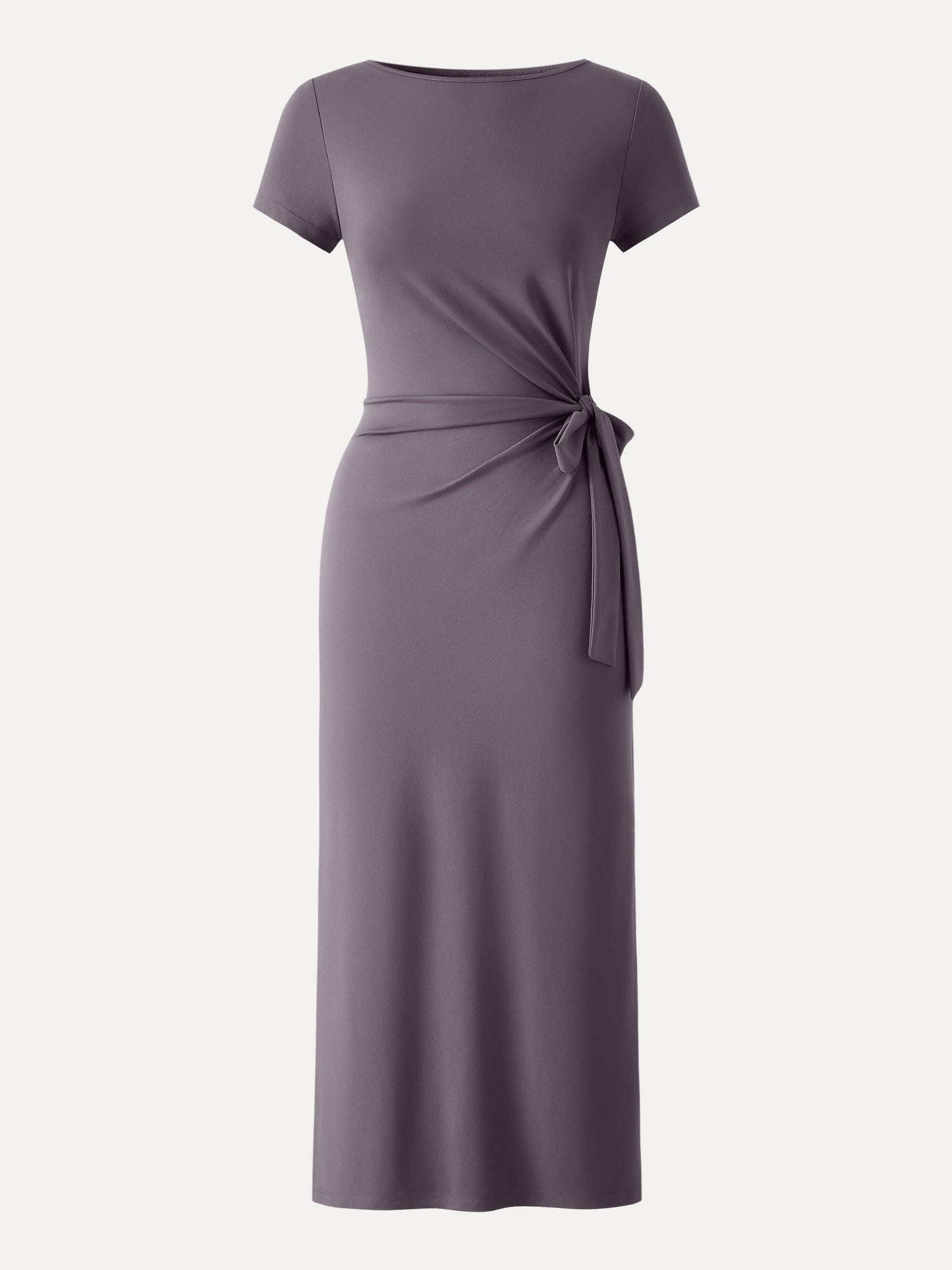 Cooling Wrinkle-Resistant Side Waist Tie Midi Dress with Slit