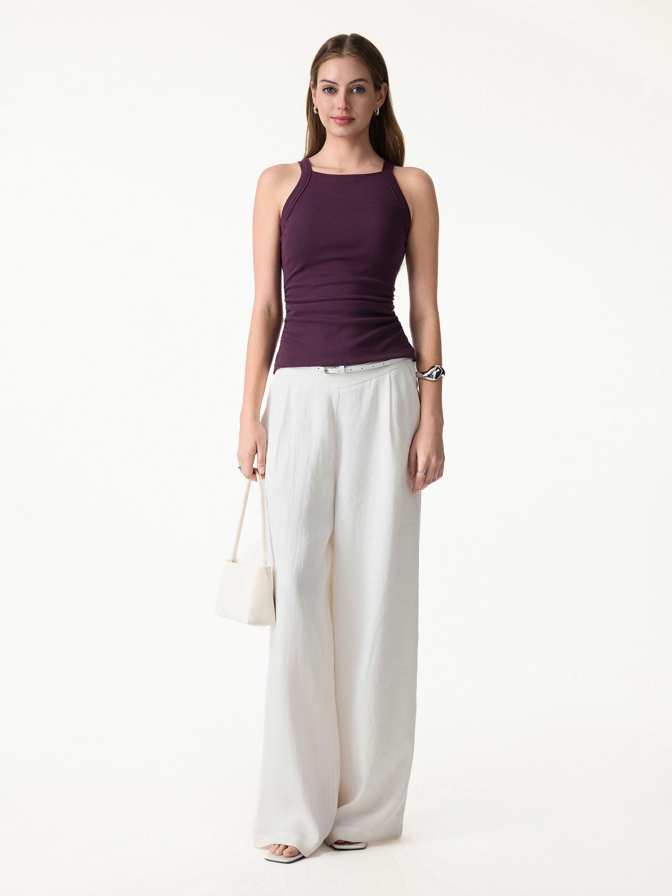 Square Neck Ruched Rib Bra Tank